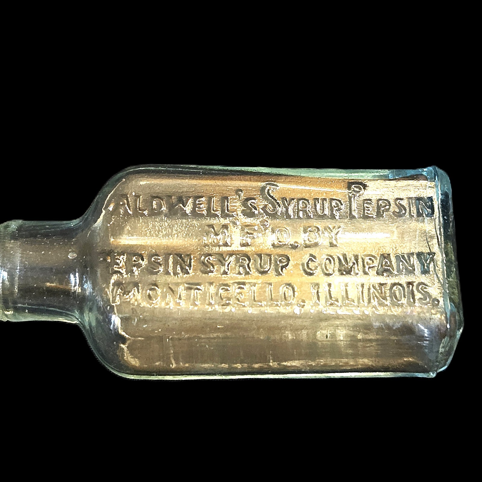 Antique Miniature Caldwell’s Syrup Pepsin Blown Glass Bottle Monticello Ill. Antique Miniature Caldwell’s Syrup Pepsin Blown Glass Bottle Monticello Ill.