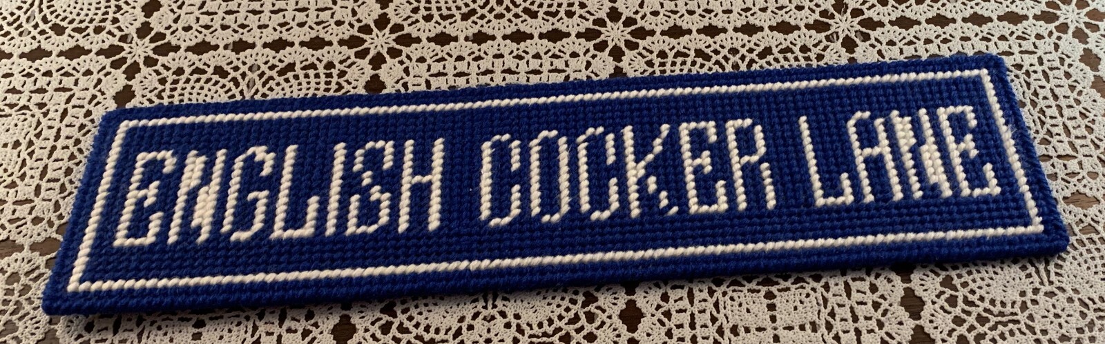 Handmade Needlepoint Street Sign ENGLISH COCKER LANE Spaniel Dog Lover Gift 