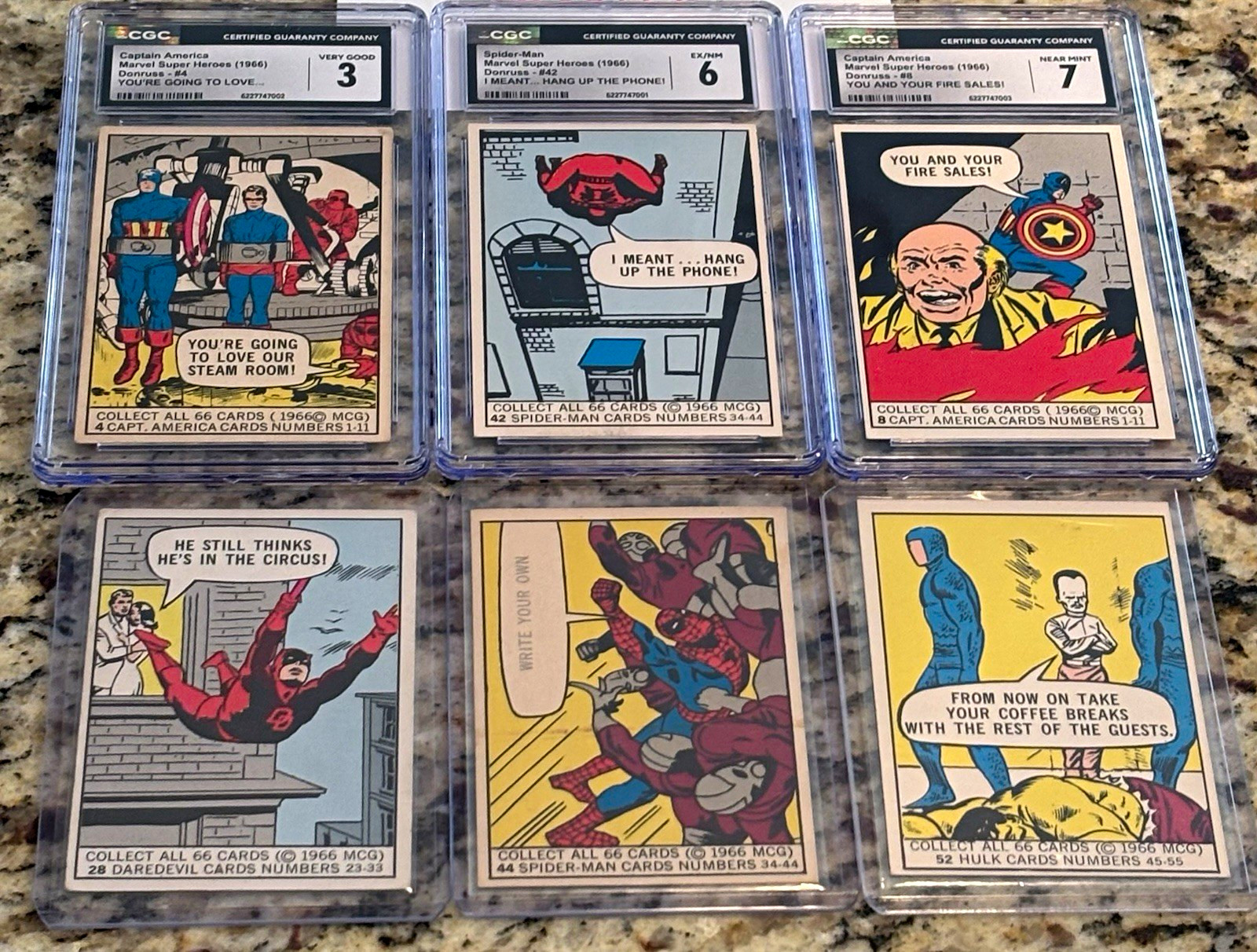 Donruss 1966 Marvel Super Heroes CGC Graded 6 Card Lot Spider Man Hulk Captain A