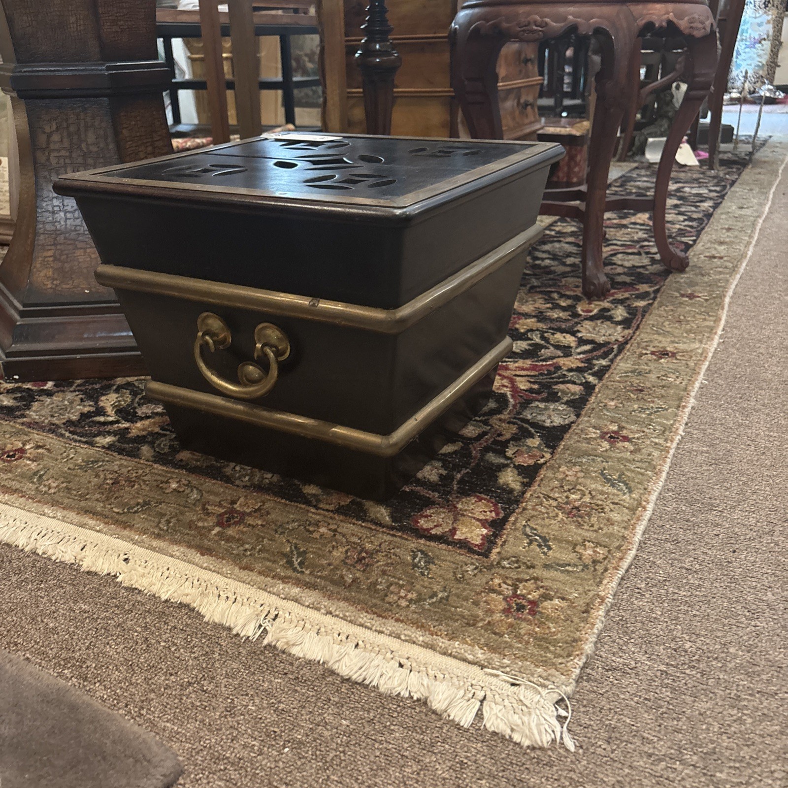 Vintage Asian Wood And Brass Jardinere Or Decorative Storage Box 