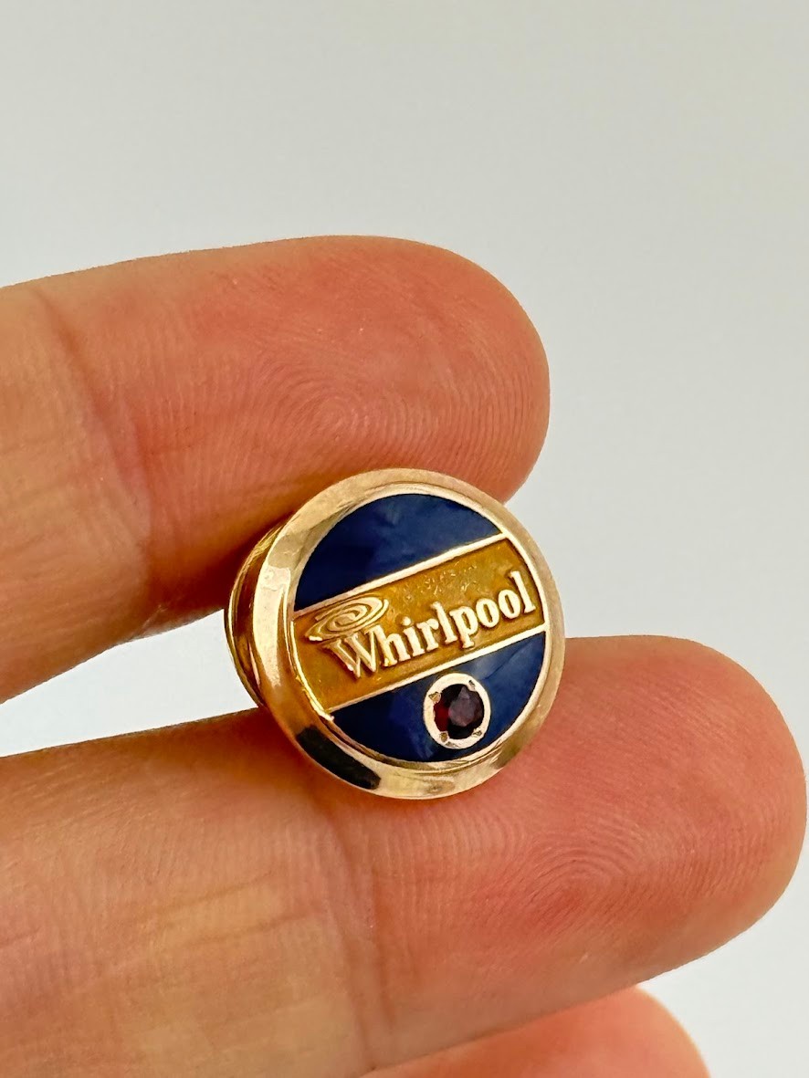 Vtg Whirlpool Employee Service Award Tie Tack Pin Whirlpool 10K Gold Red Stone