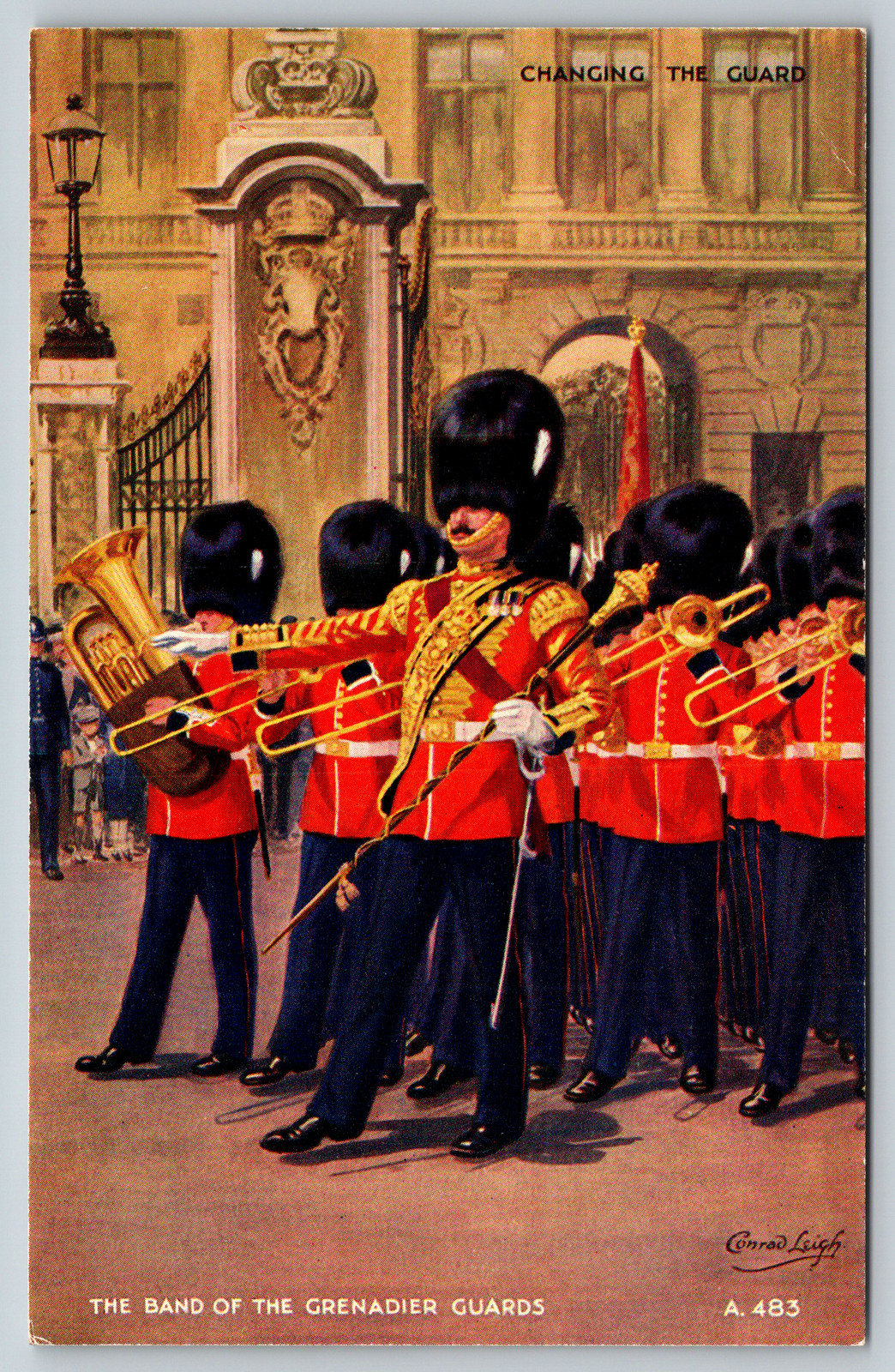 c1960s Band of Grenadier Guards Conrad Leigh Artist Vintage Postcard
