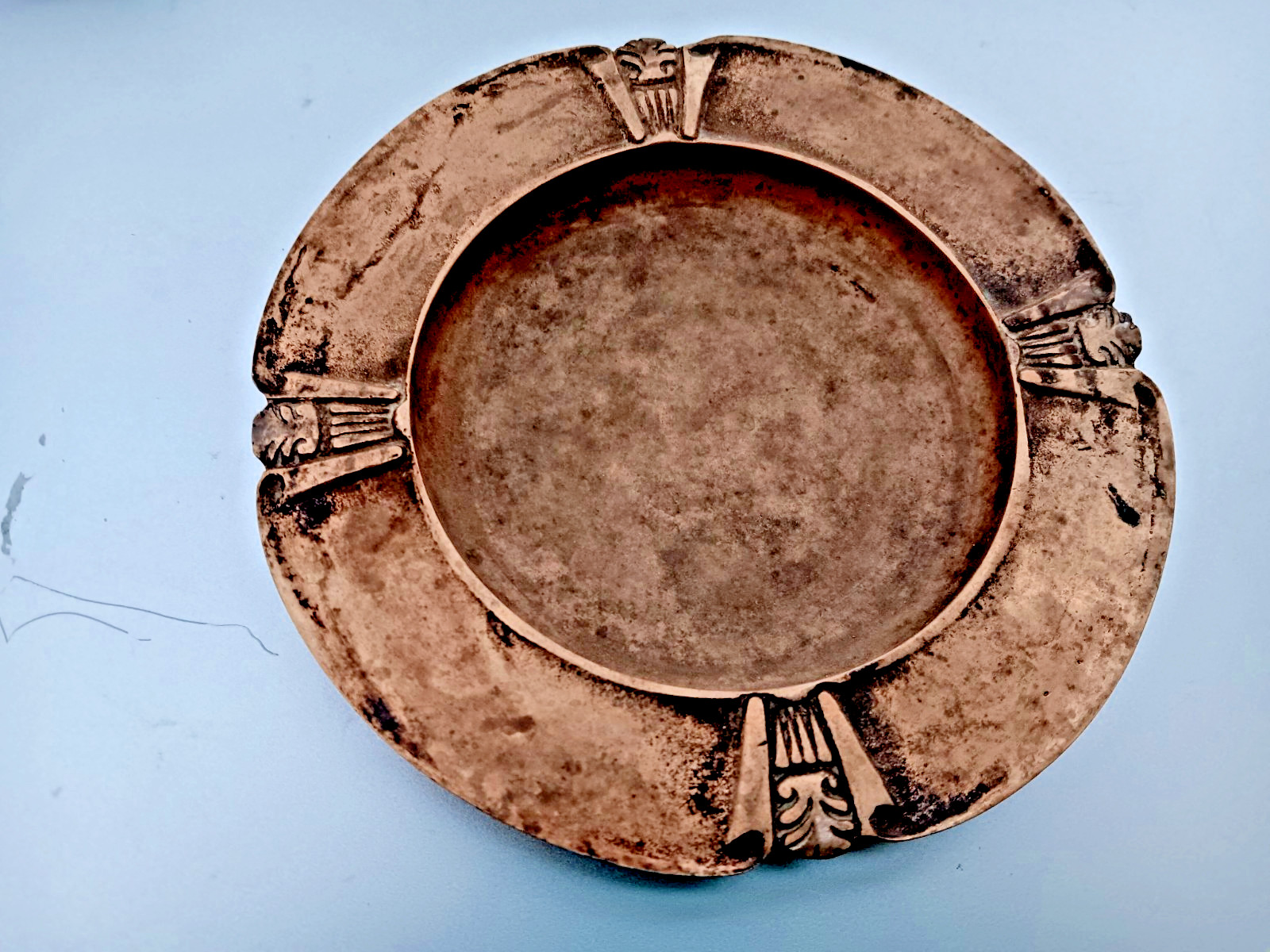 Antique Brass Decorative Plate with Art Deco Design 5.75 Inches