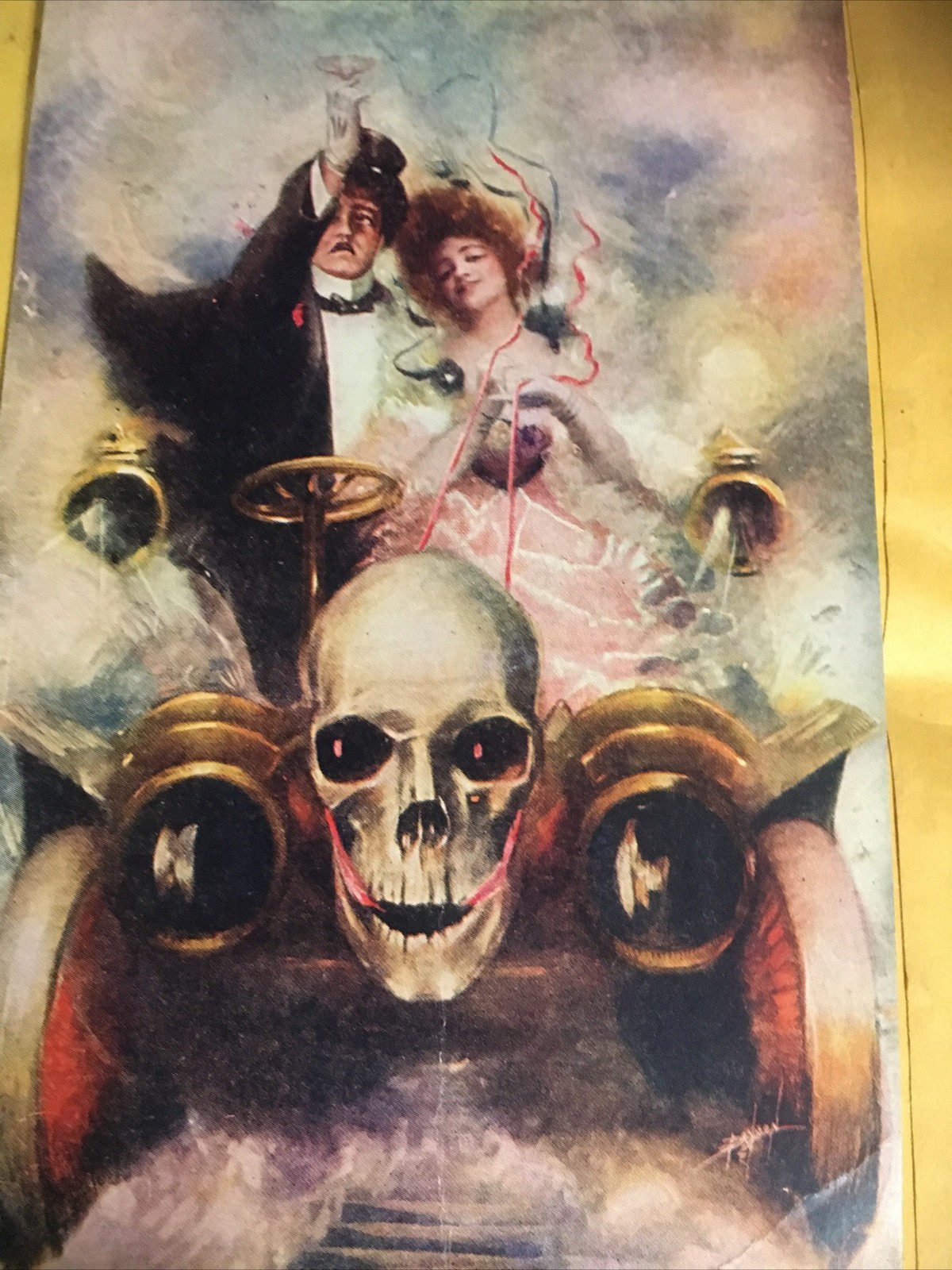c1910 Rare Skull Automobile DUI Surreal Antique VTG Postcard The Pace That Kills
