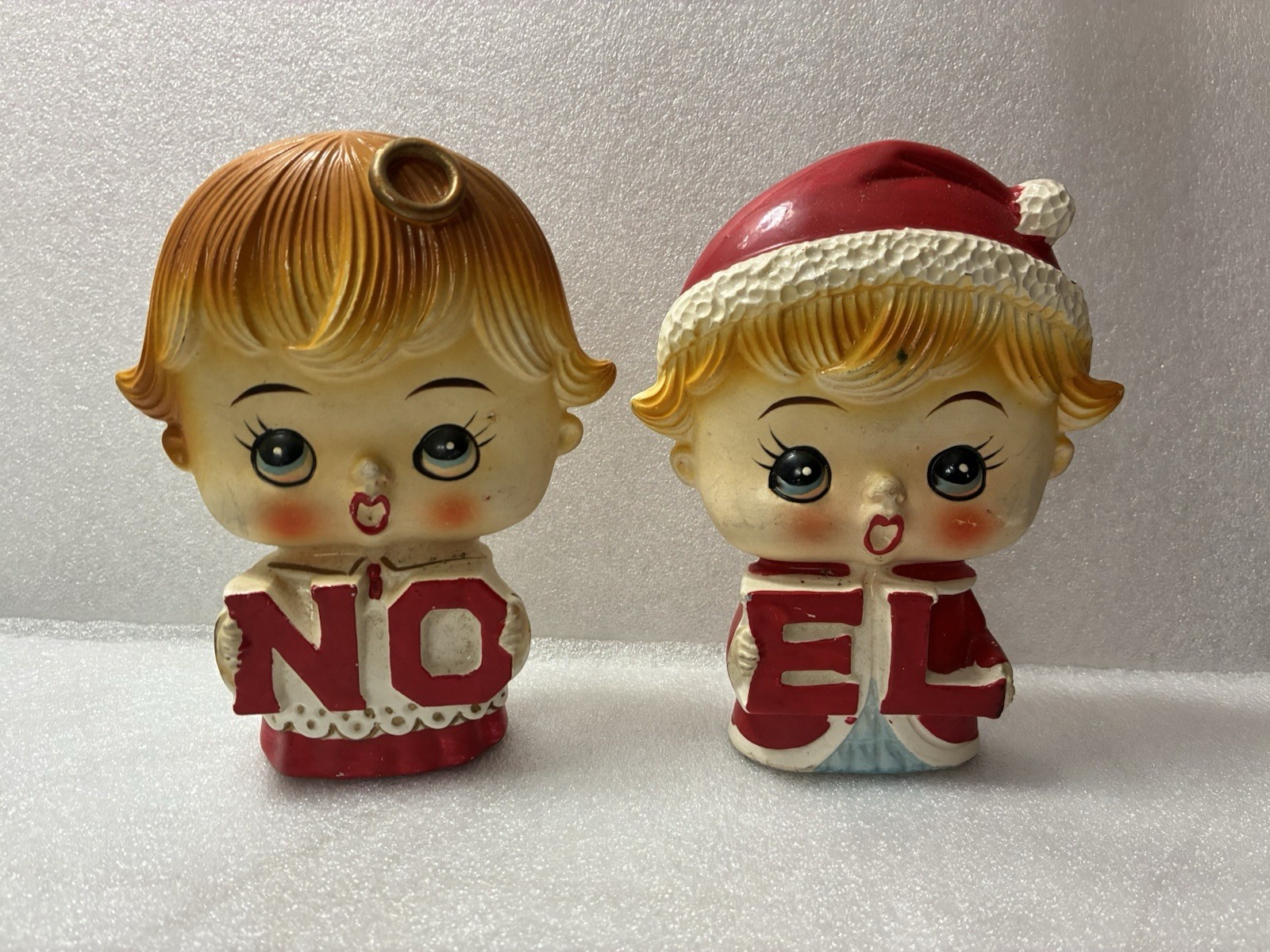 Lipper & Mann Christmas Flat Face Big Head Salt And Pepper Shakers VTG Japan Lipper & Mann Christmas Flat Face Big Head Salt And Pepper Shakers VTG Japan