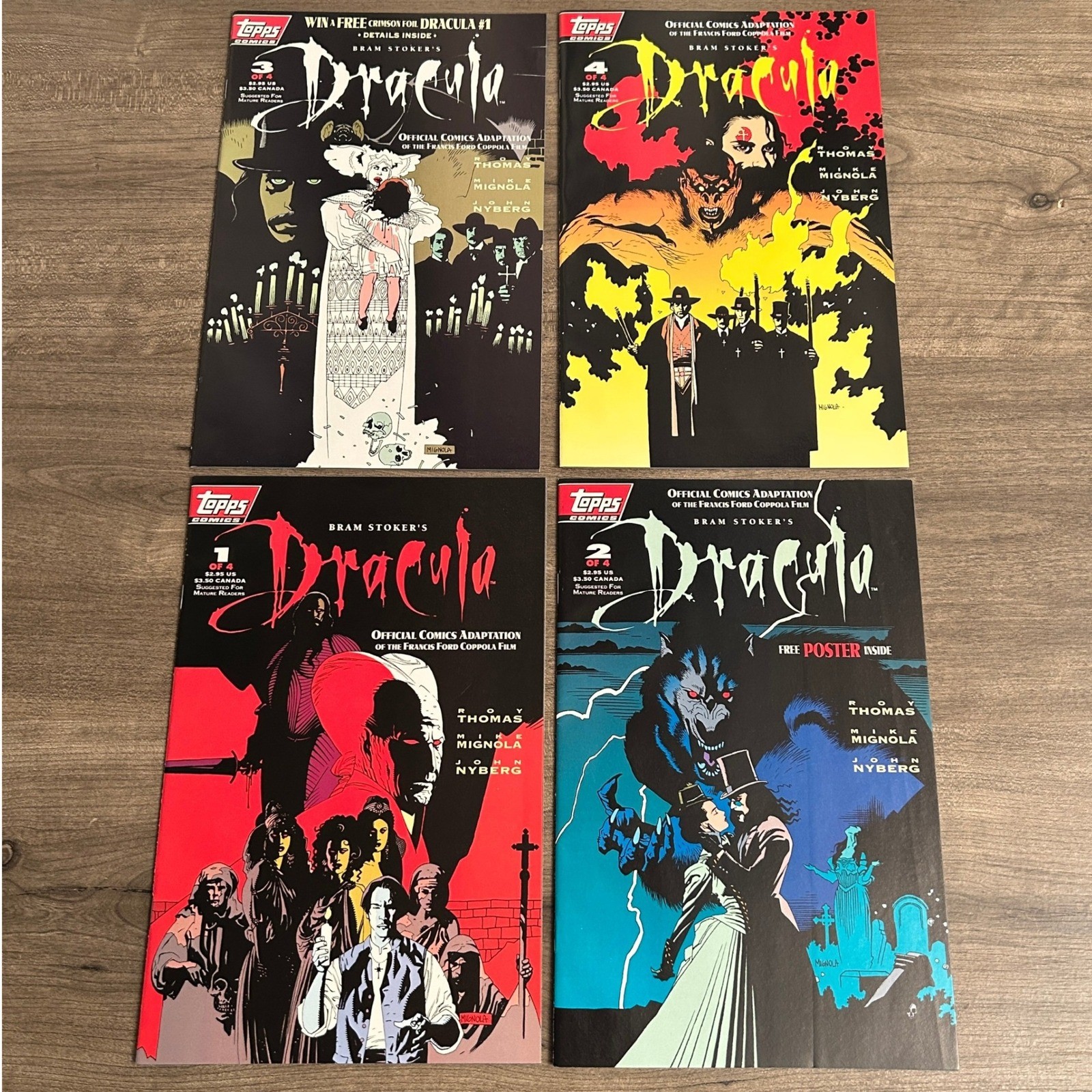 Topps Comics Bram Stoker's Dracula 1-4 Complete Set Mike Mignola Roy Thomas 1992