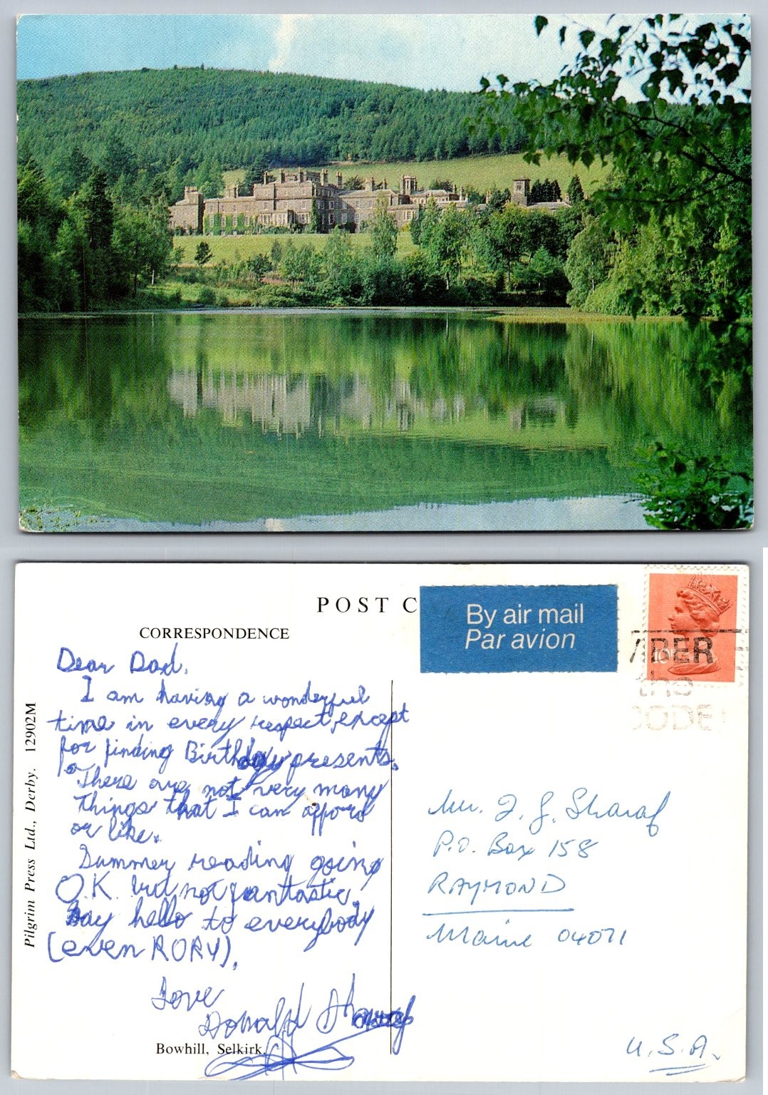Bowhill House Selkirk Scotland Loch Reflection Vintage Postcard Posted 1970s Bowhill House Selkirk Scotland Loch Reflection Vintage Postcard Posted 1970s