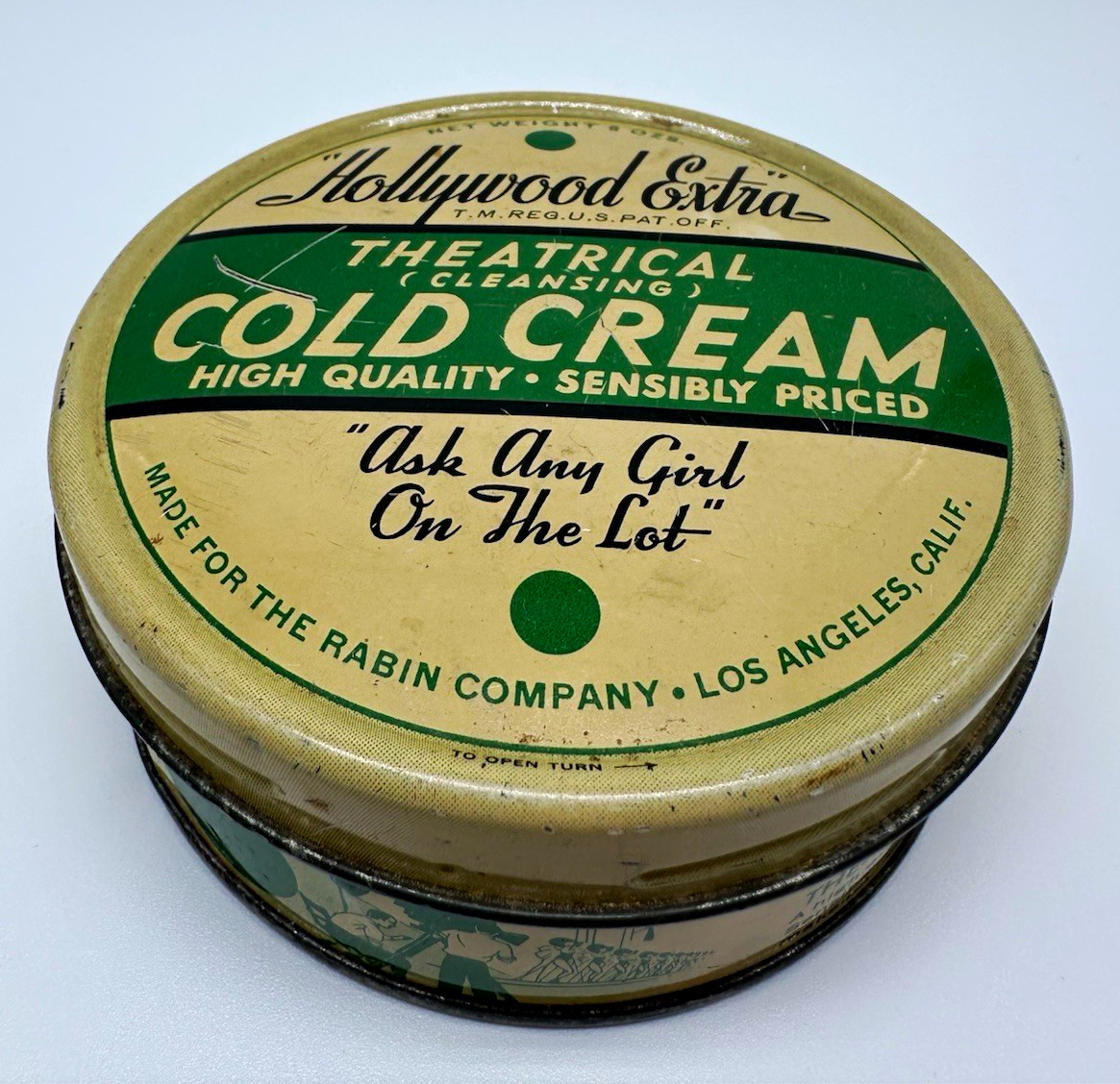 VTG Hollywood Extra Theatrical Cold Cream Tin Rabin Co Los Angeles Movie Prop
