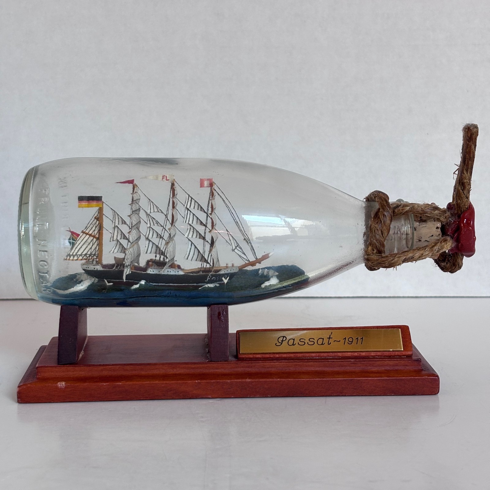 Vintage Passat 1911 Ship in a Bottle Folk Art Flying P-Liner Nautical Decor