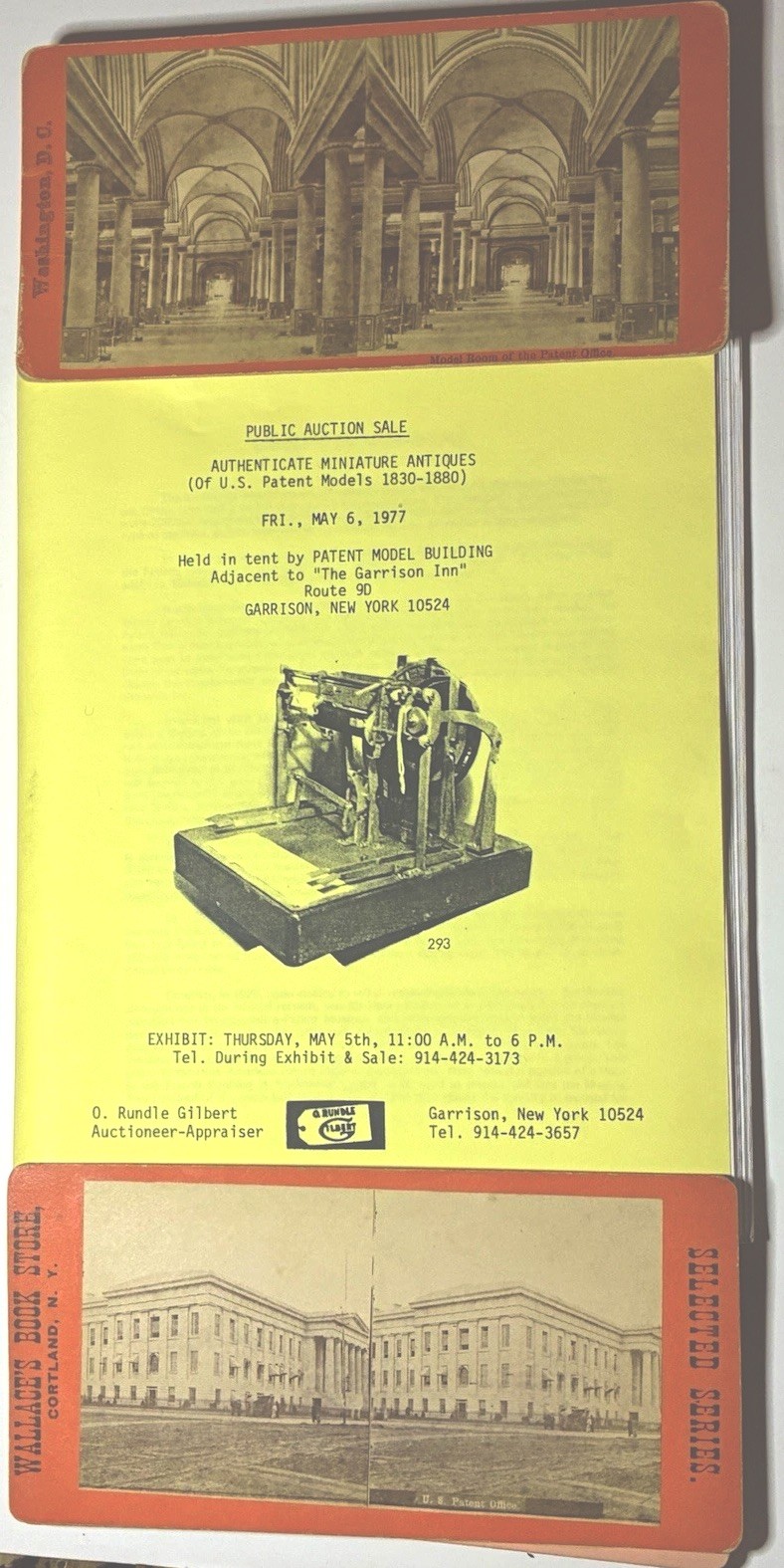PATENT MODEL CATALOG,  Gilbert Public Auction and two original stereo views