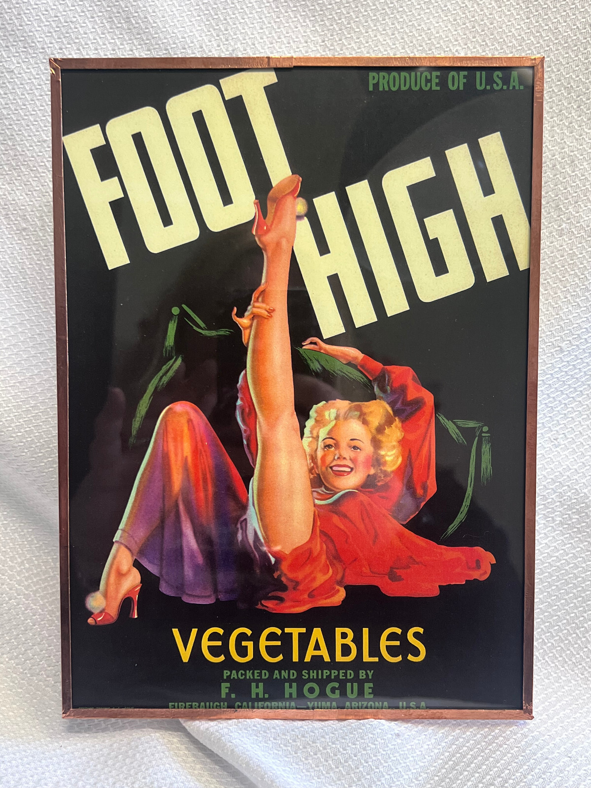 Vtg Foot High Vegetables F H Hogue Calif. & AZ Original Produce Crate Label USA