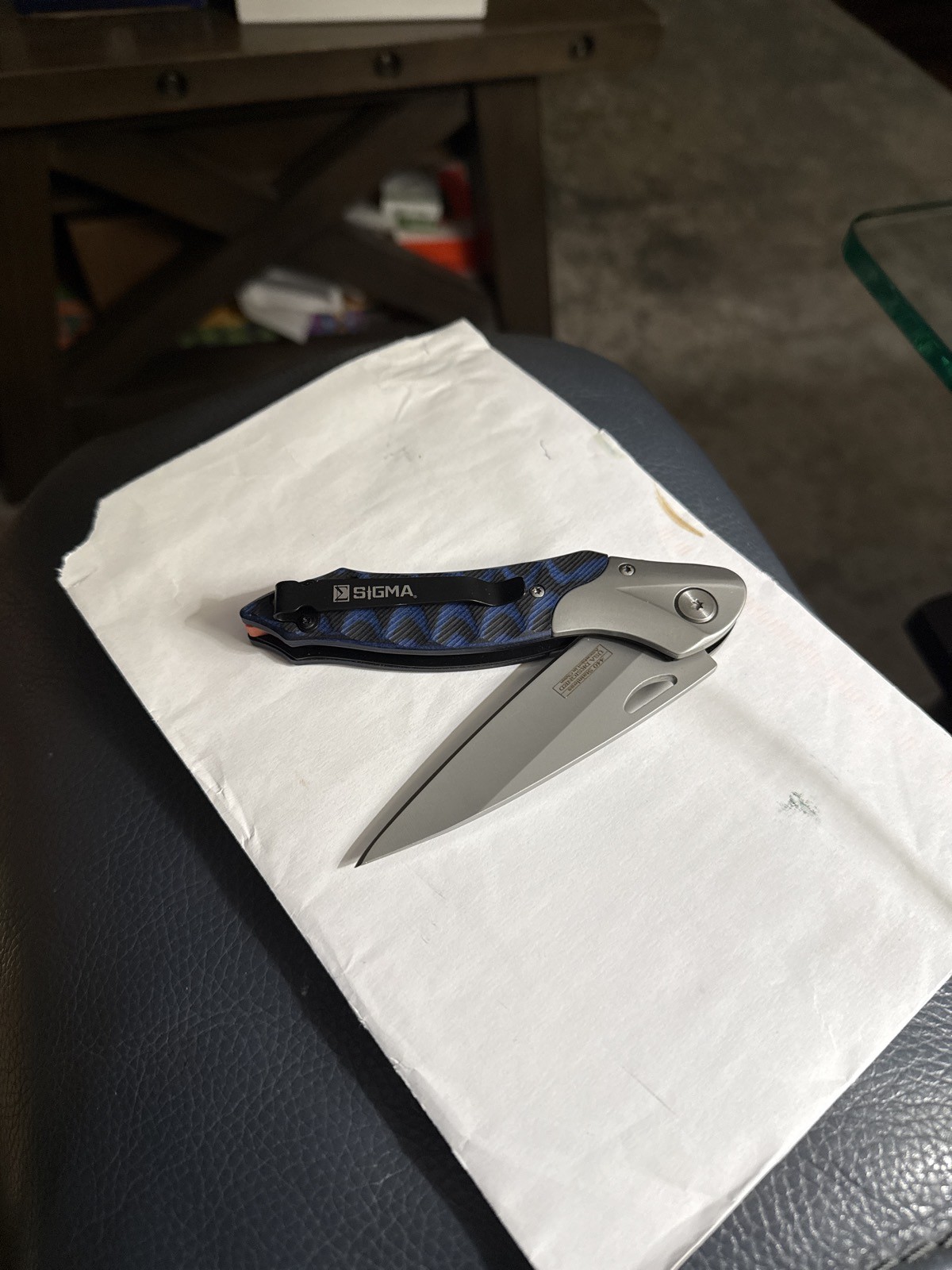 Sigma Folding Pocket Knife 440 Stainless Steel Blue Black