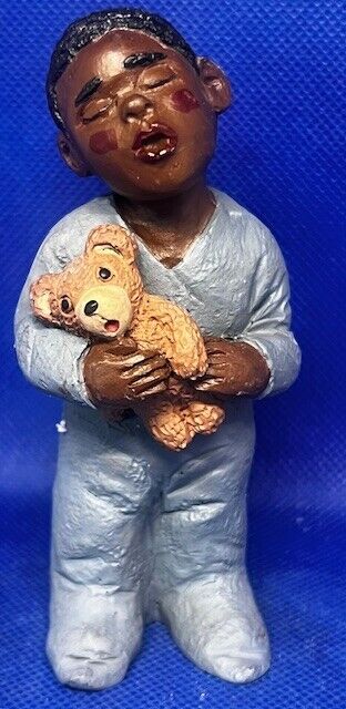 Vintage African Amercian Black Boy Pajamas Teddy Bear Figurine