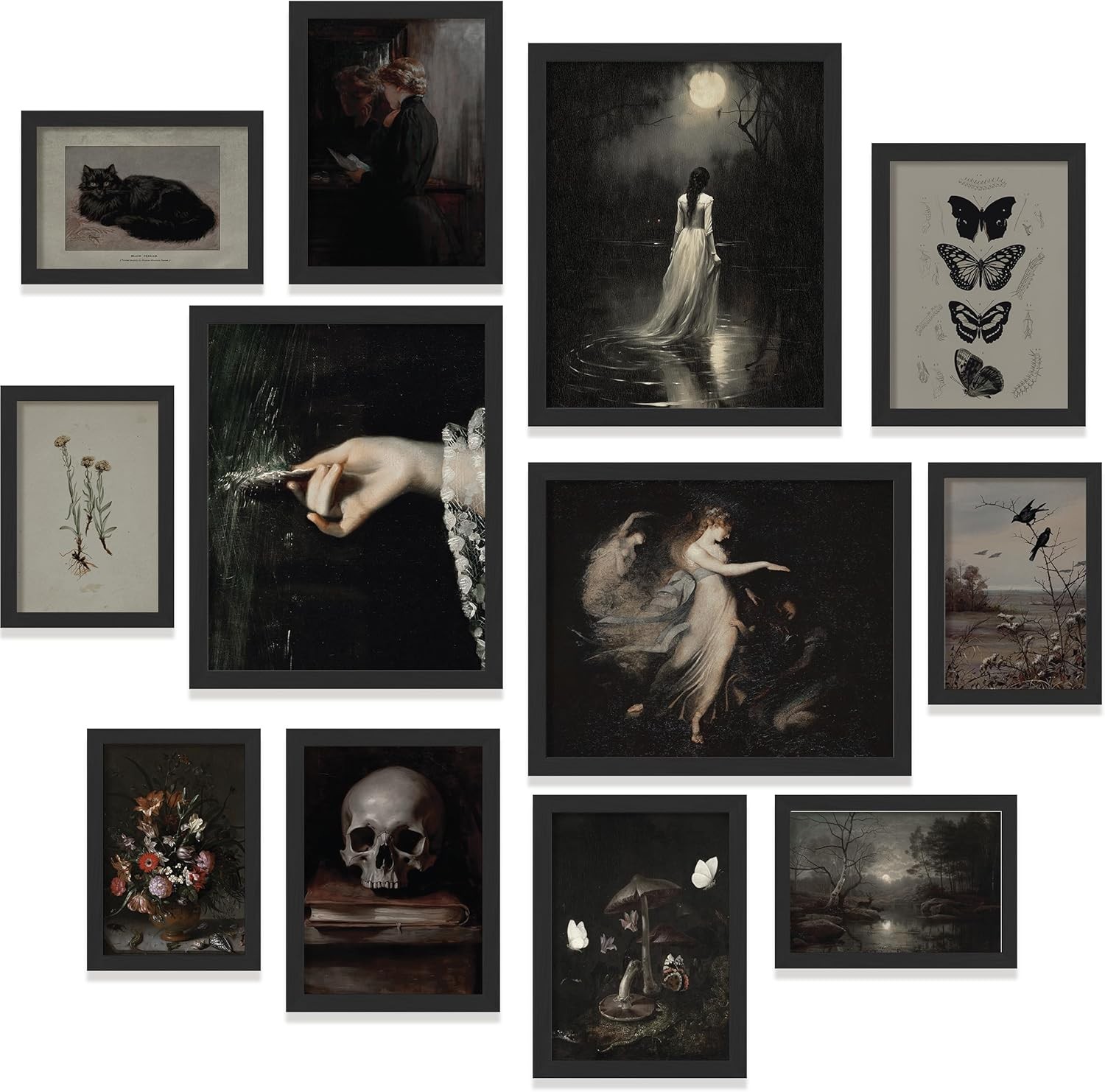 97 Decor Framed Gothic Wall Art, Dark Academia Decor, Black Frame Set | 12 frame