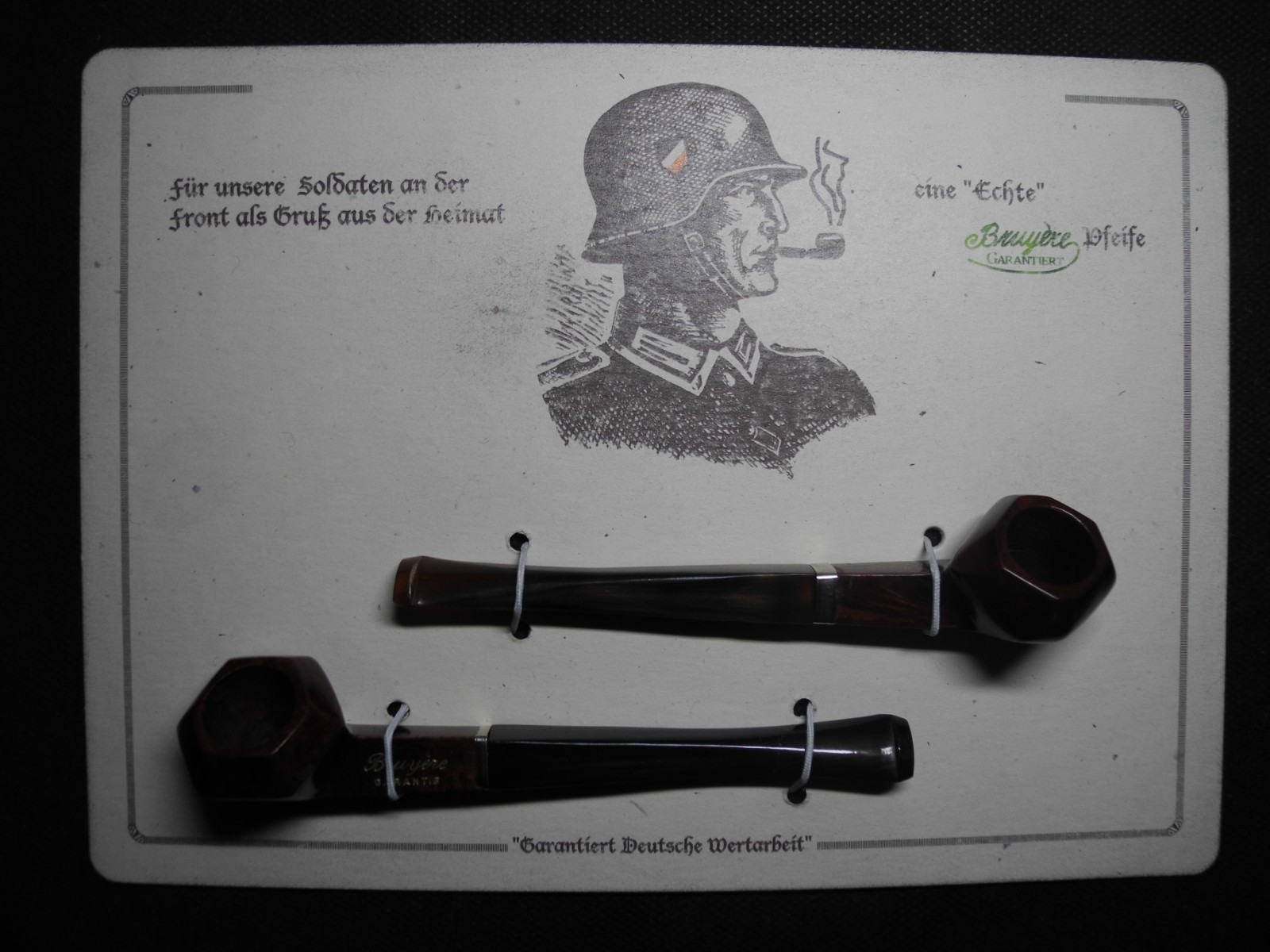 WW2 German Wehrmacht Heer smoking pipes X2 & card - VERY RARE