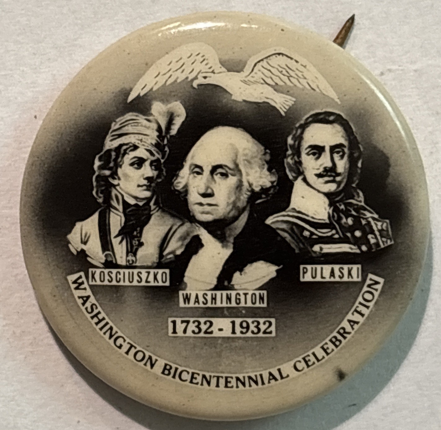 Vintage 1932 George Washington Bicentennial Pinback Button Pulaski & Kosciuszko