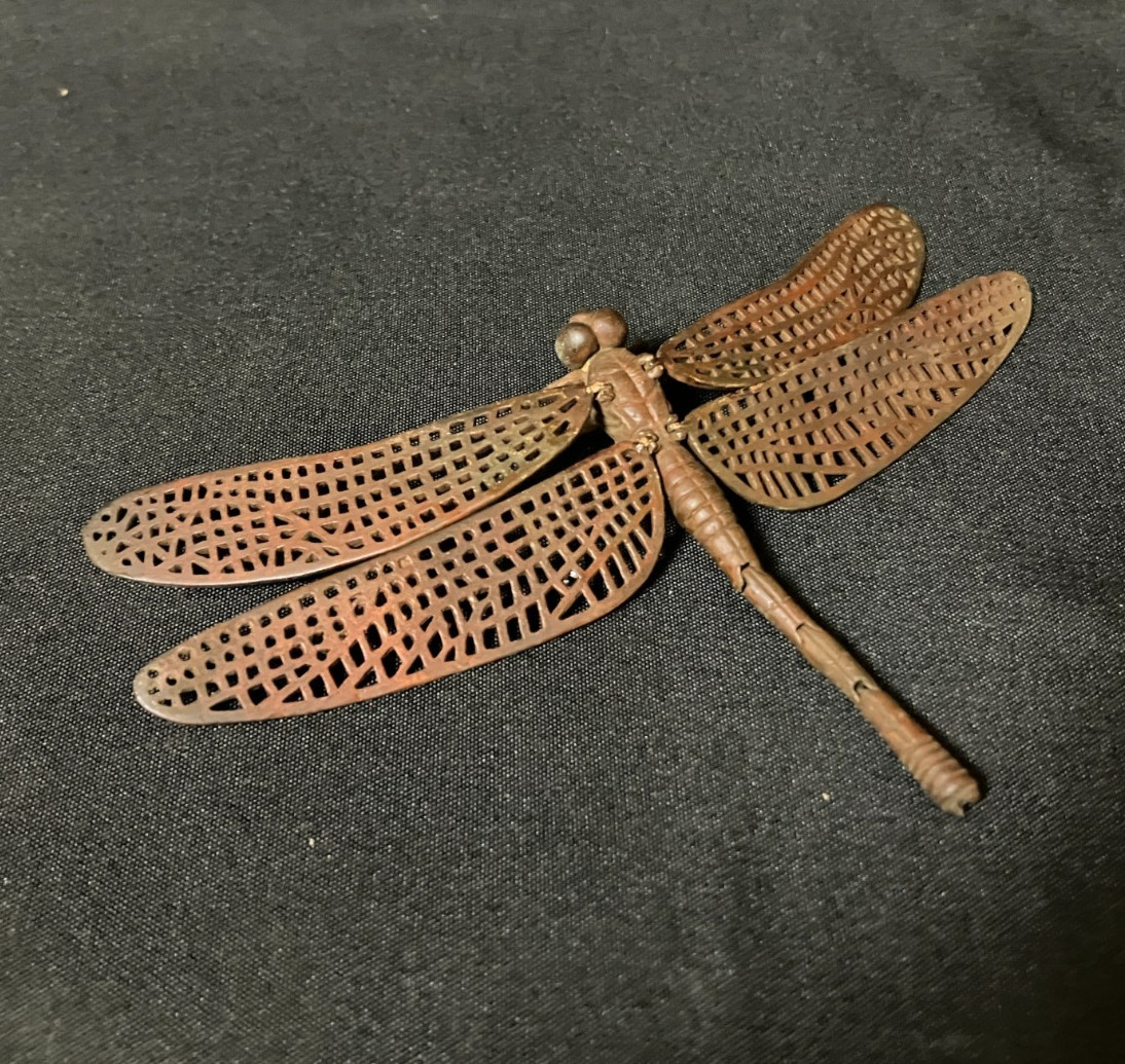 Japanese Dragonfly Copper Figurine Okimono Tenpai Bonsai Ornament