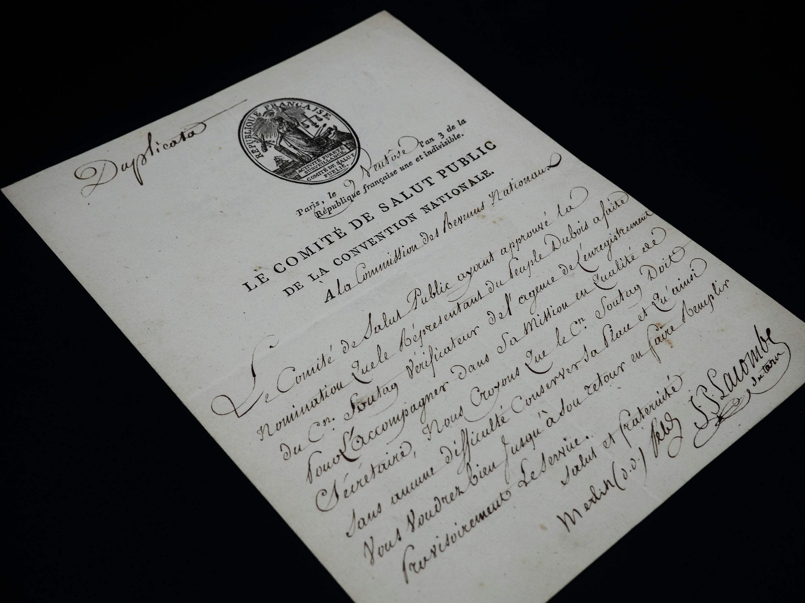 Merlin DE DOUAI - Signed Letter - PUBLIC SAFETY COMMITTEE, LACOMBE - 1795