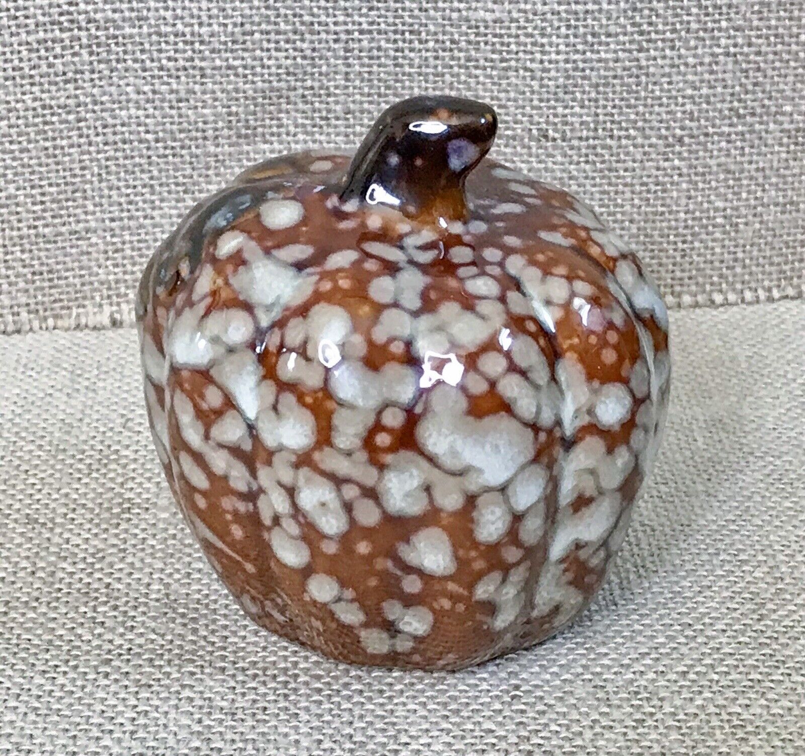 Rustic Art Pottery Glossy Glazed Speckled Pumpkin Figurine Harvest Cottagecore