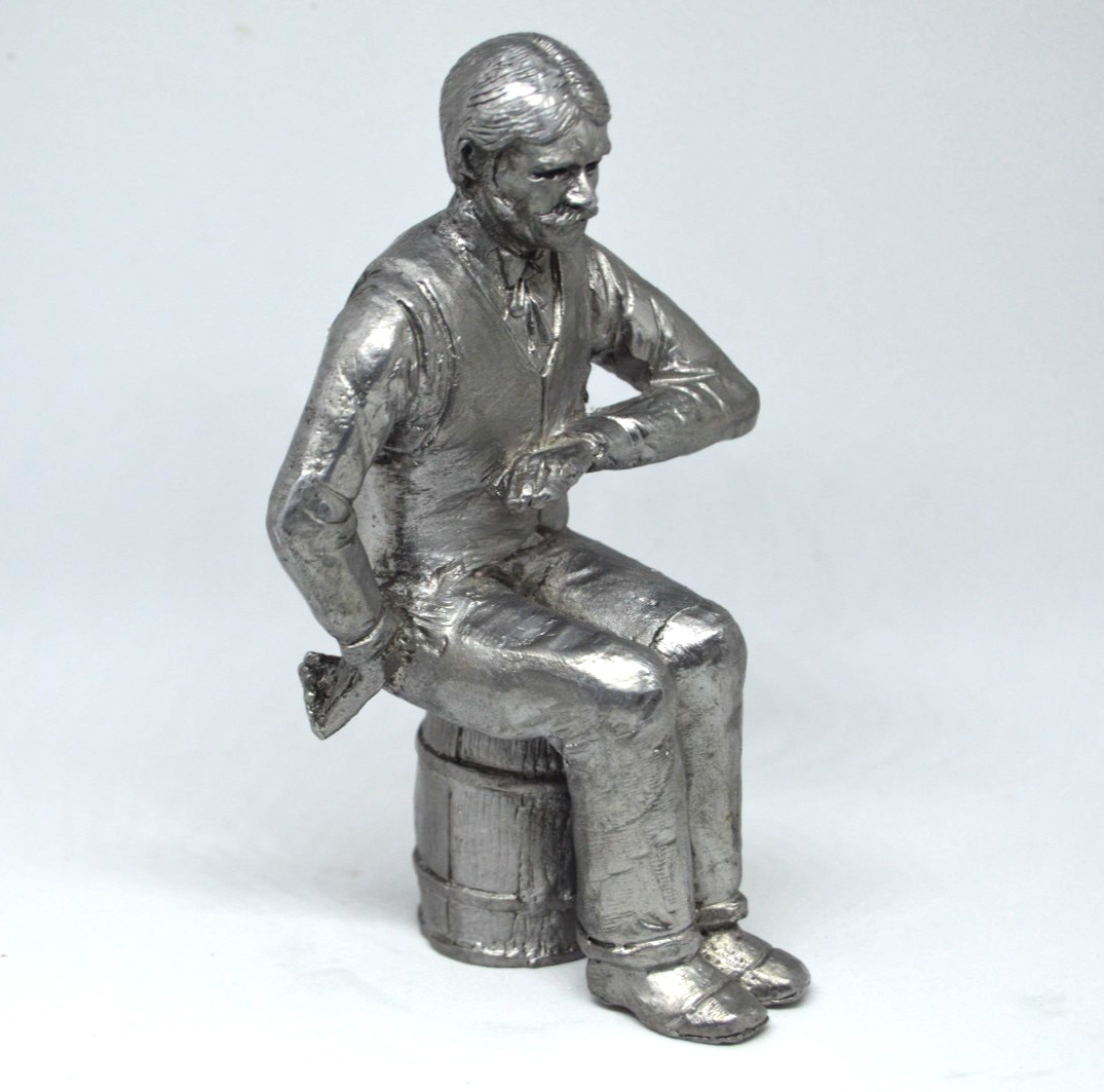 Michael Ricker Pewter Man on Barrel Playing Cards Statue Figurine 5