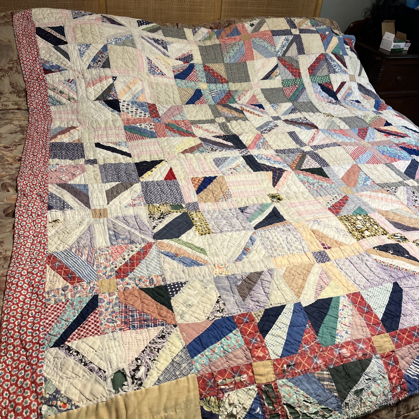 Antique Feed  Sack Crazy Patchwork Handmade Quilt 79\
