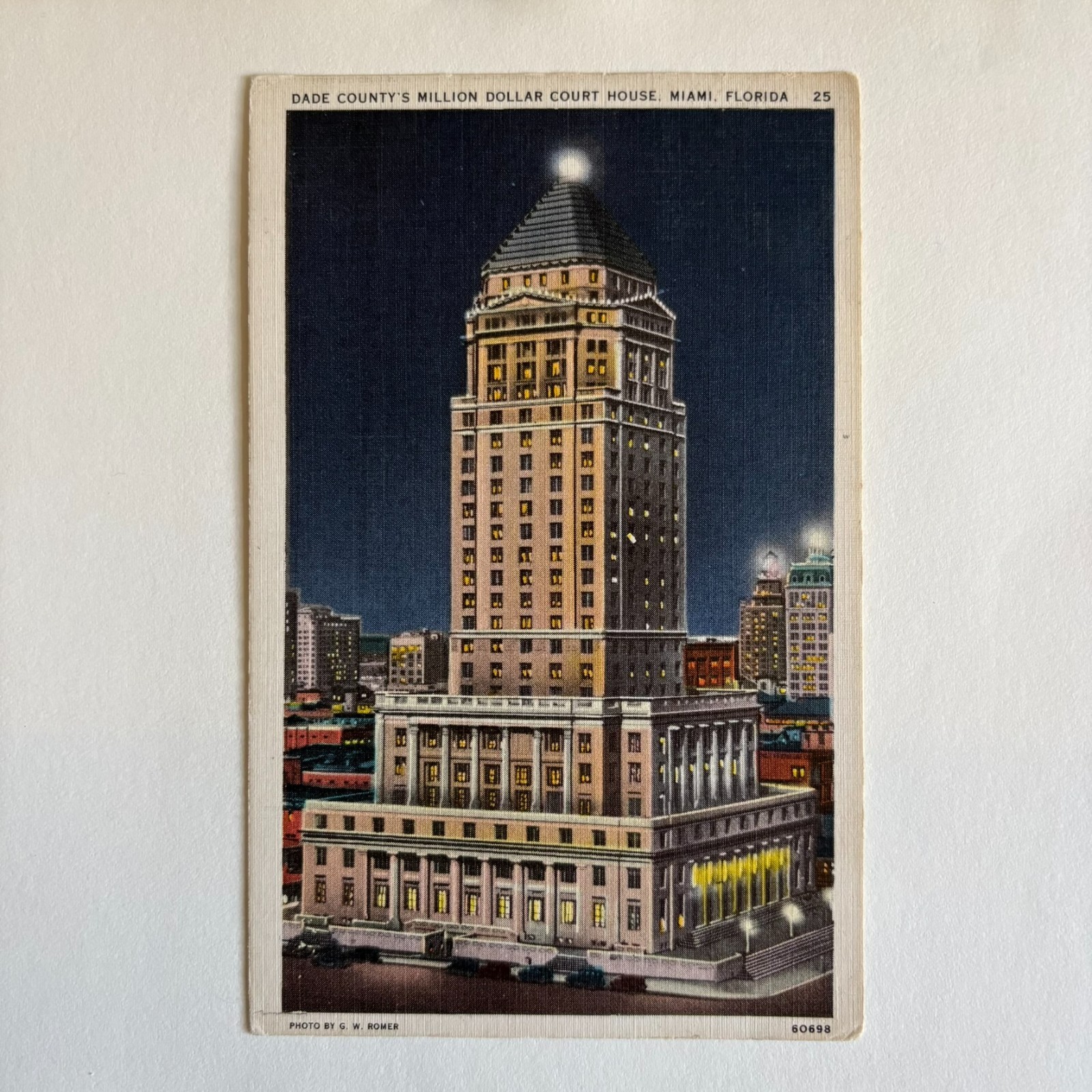 1939 Postcard Dade County Million Dollar Court House Miami Florida Night View 25