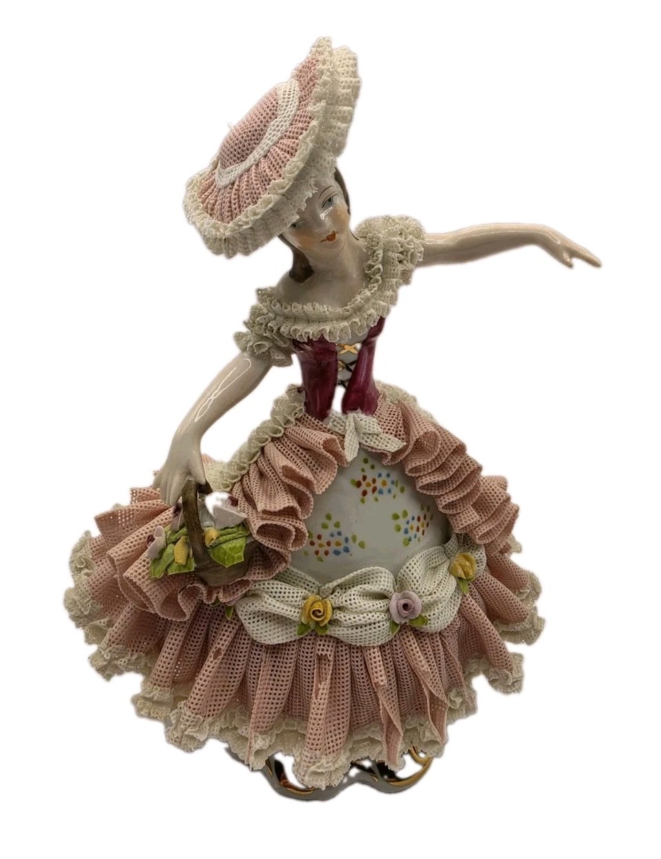 Antique DRESDEN Lace Porcelain Figurine  GERMANY (Thuringia) PM&M - Some Damage