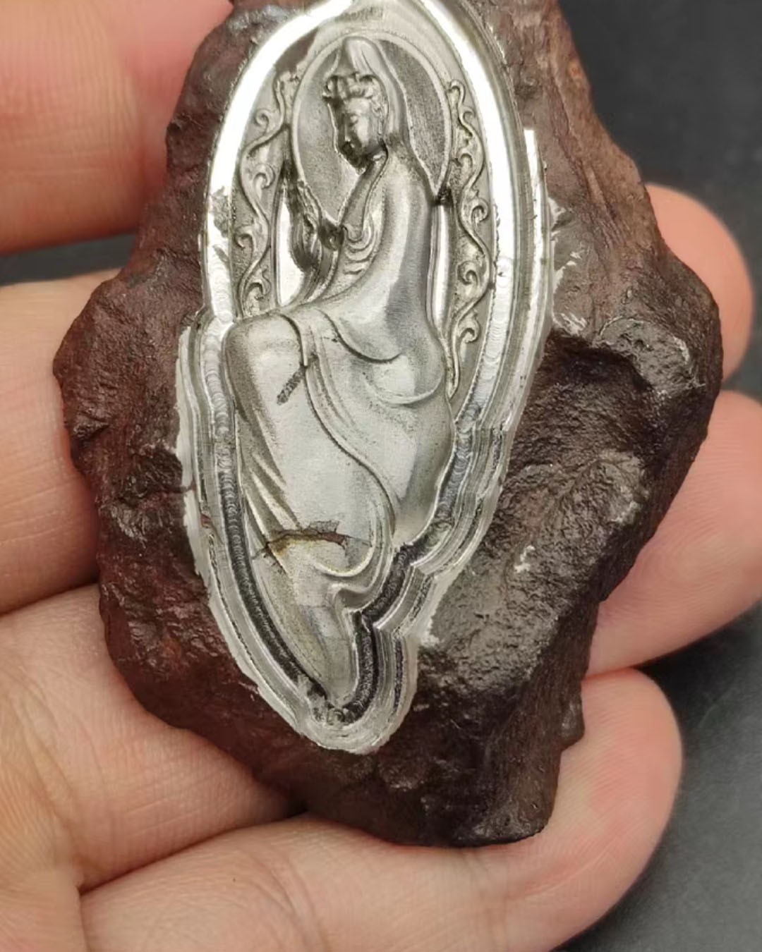 117g Camille, Egypt iron meteorite Gebel Kamil carving GuanYin pendant necklace 117g Camille, Egypt iron meteorite Gebel Kamil carving GuanYin pendant necklace