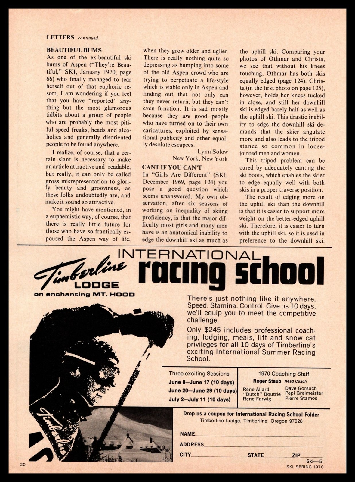 1970 Timberline Lodge At Mt Hood Oregon International Ski Racing School Print Ad 1970 Timberline Lodge At Mt Hood Oregon International Ski Racing School Print Ad