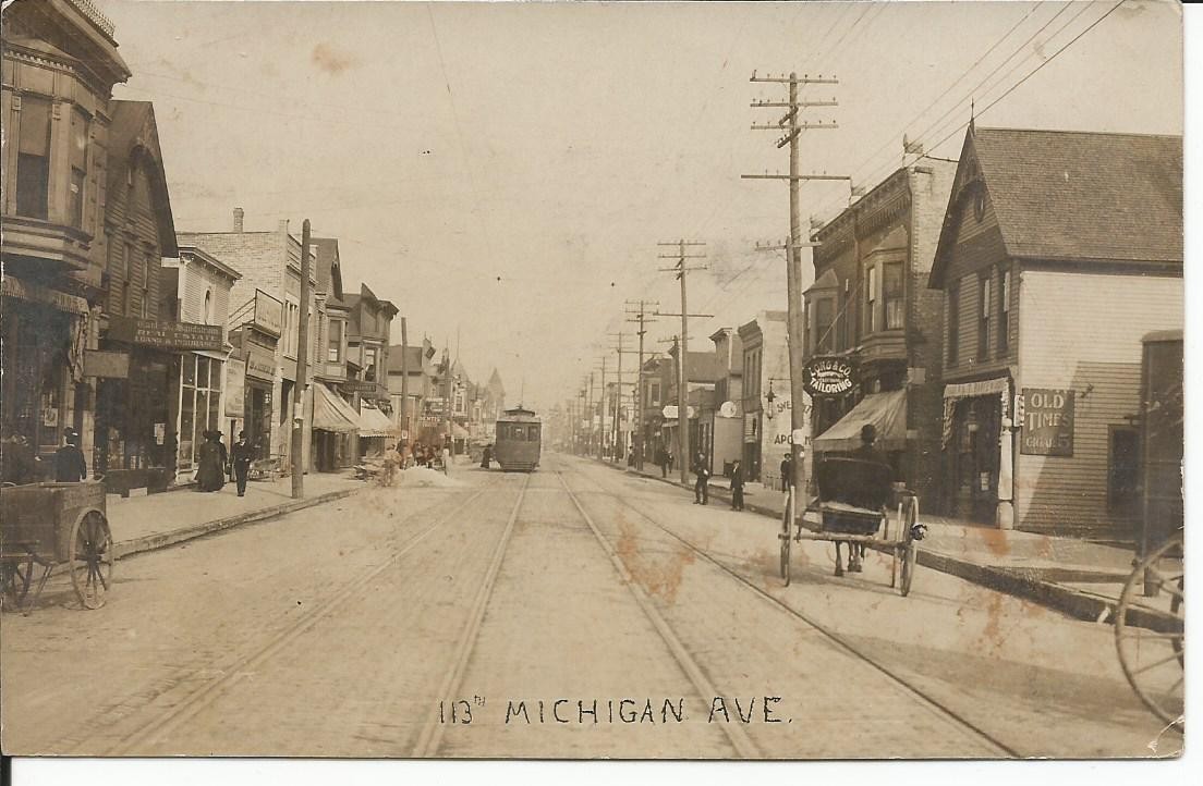Antique 1909 RPPC 113th Michigan Avenue Chicago IL Postcard Trolley Antique 1909 RPPC 113th Michigan Avenue Chicago IL Postcard Trolley
