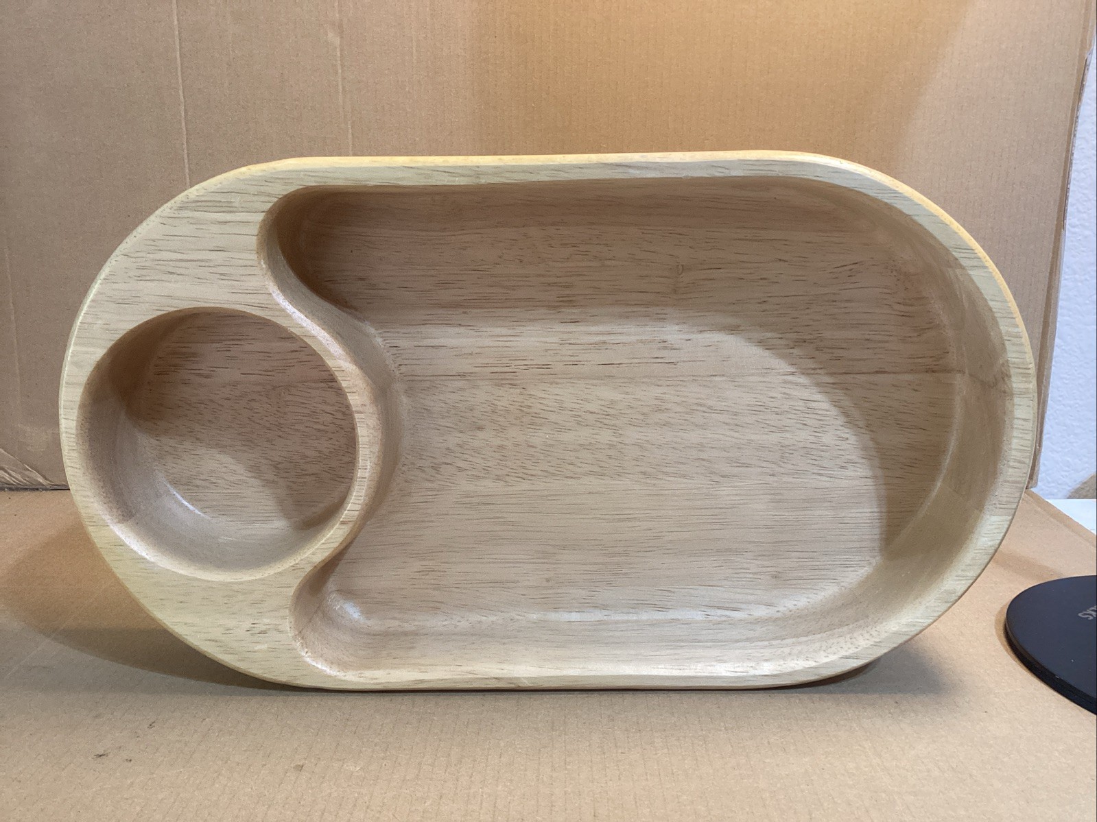LARGE Cottage Farmhouse Hampton Chic VINTAGE WOODEN Snack Dip BOWL, 15\