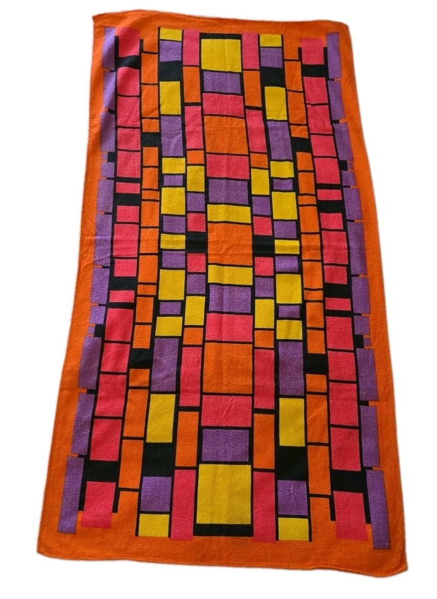 Rare 1960-70\'s Vintage Elegant A Jay Original Towel MOD GEOMETRIC Vibrant 50x27 Rare 1960-70\'s Vintage Elegant A Jay Original Towel MOD GEOMETRIC Vibrant 50x27