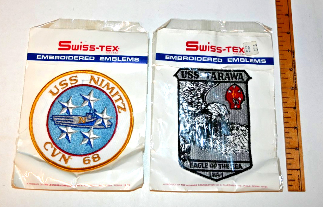 Vintage 1960s Swiss-Tex Embroidered Emblems Navy Patches The Leonard Corp NOS