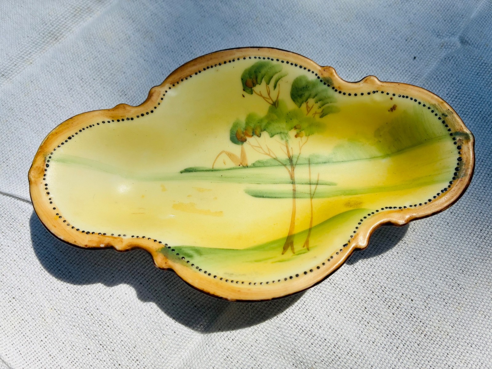 Antique NIPPON NUT DISH Candy Handpainted BOWL DISH Trinket Japan Porcelain Lake