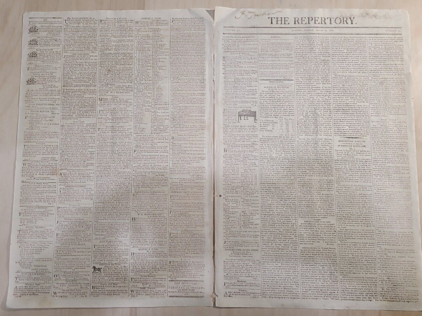 RARE 1806 Newspaper THE REPERTORY, Boston MA, USA-Britain Politics, 8/18/1806 RARE 1806 Newspaper THE REPERTORY, Boston MA, USA-Britain Politics, 8/18/1806