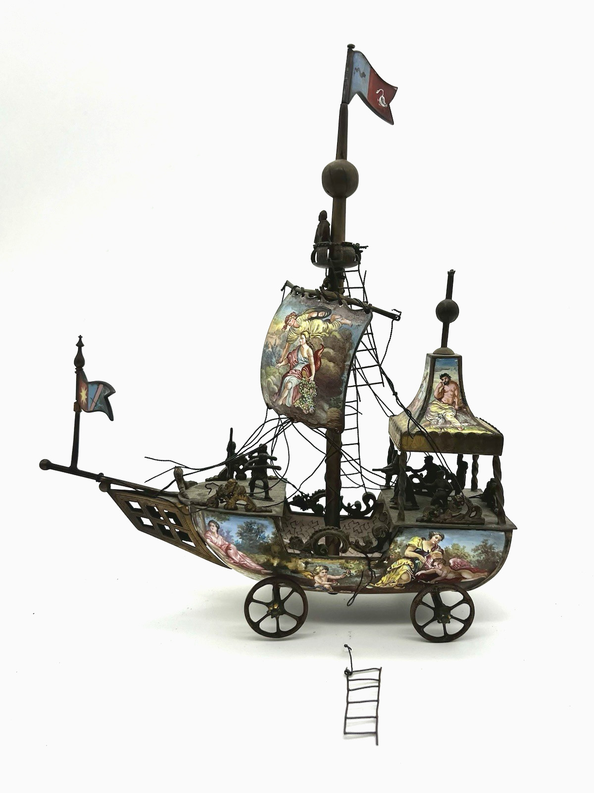 Antique Enamel Viennese Austrian Ship Nautical Filigree Wire Figures Painted Antique Enamel Viennese Austrian Ship Nautical Filigree Wire Figures Painted