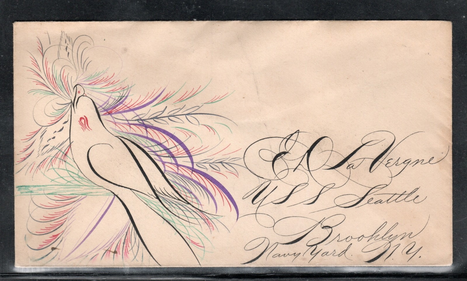C. 1916 Unsent Calligraphic Cover, USS Seattle, Navy Yard, W/Eagle.