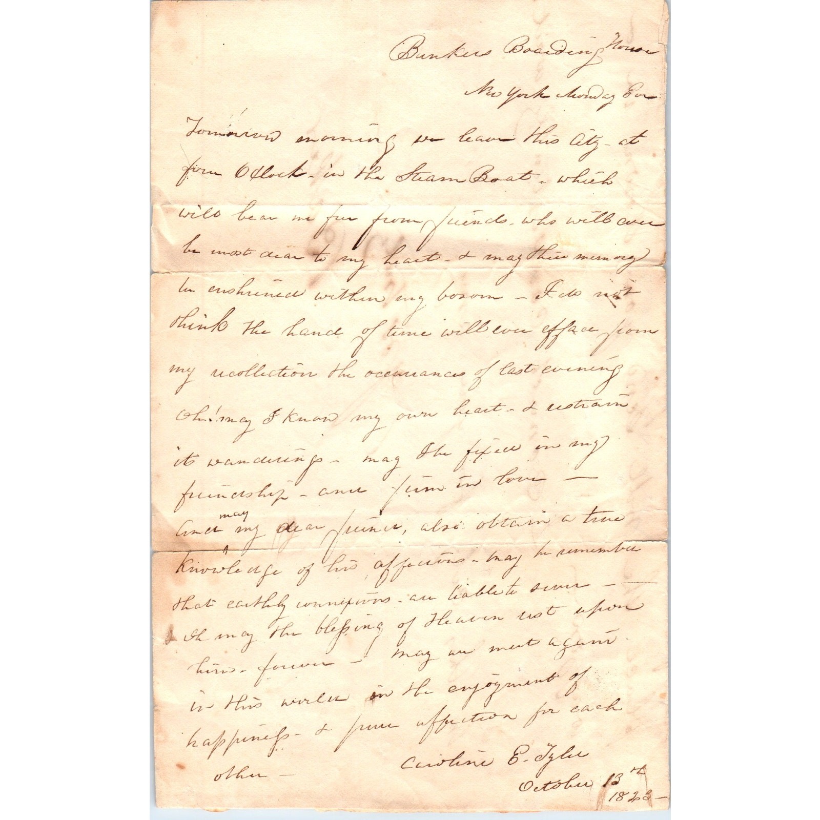 1828 Original Handwritten Letter Bunkers Boarding House NY Caroline B. Tyler D21 1828 Original Handwritten Letter Bunkers Boarding House NY Caroline B. Tyler D21