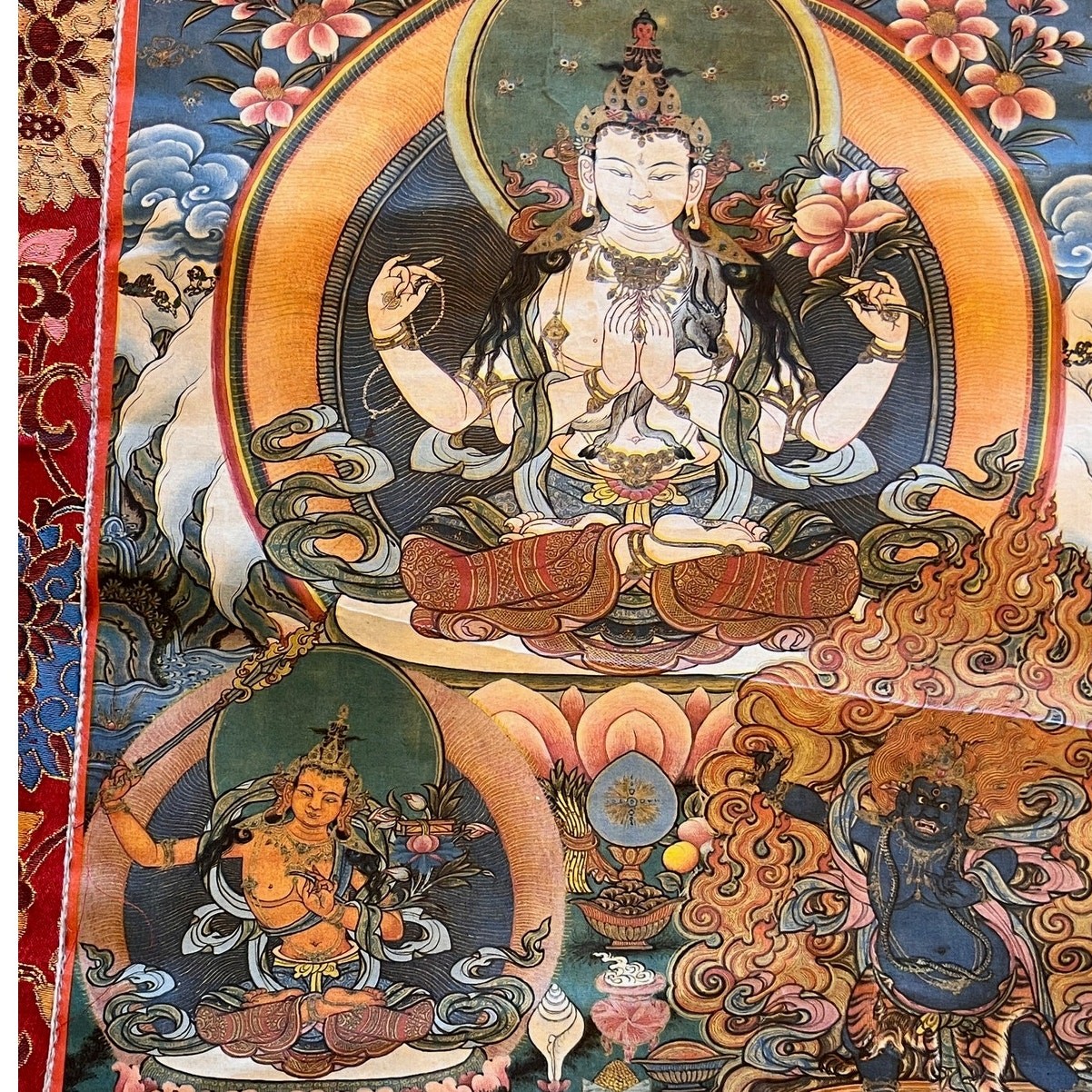 Vintage Tibetan Thangka Wall Hanging Chenrezig Manjushri Vajrapani Art 36x22