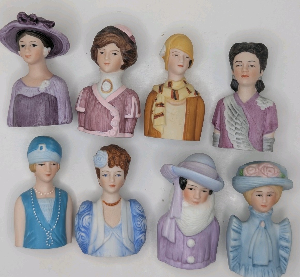 Vtg Avon Ladies Of American Fashion Porcelain Figure Thimble Set Of 8 Complete Vtg Avon Ladies Of American Fashion Porcelain Figure Thimble Set Of 8 Complete