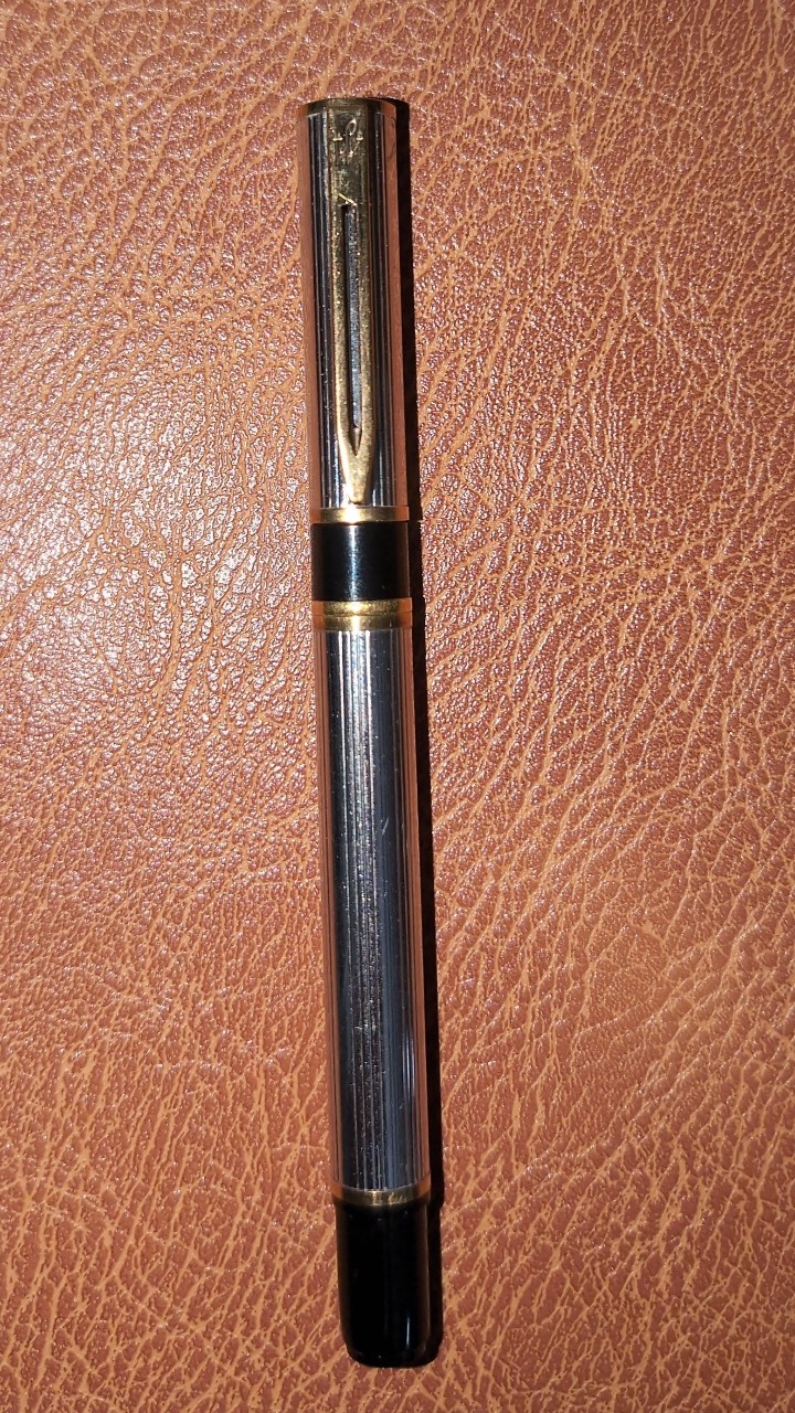 Waterman France Silver Tone Pinstripe Fountain Pen Gold Trim Vintage Untested