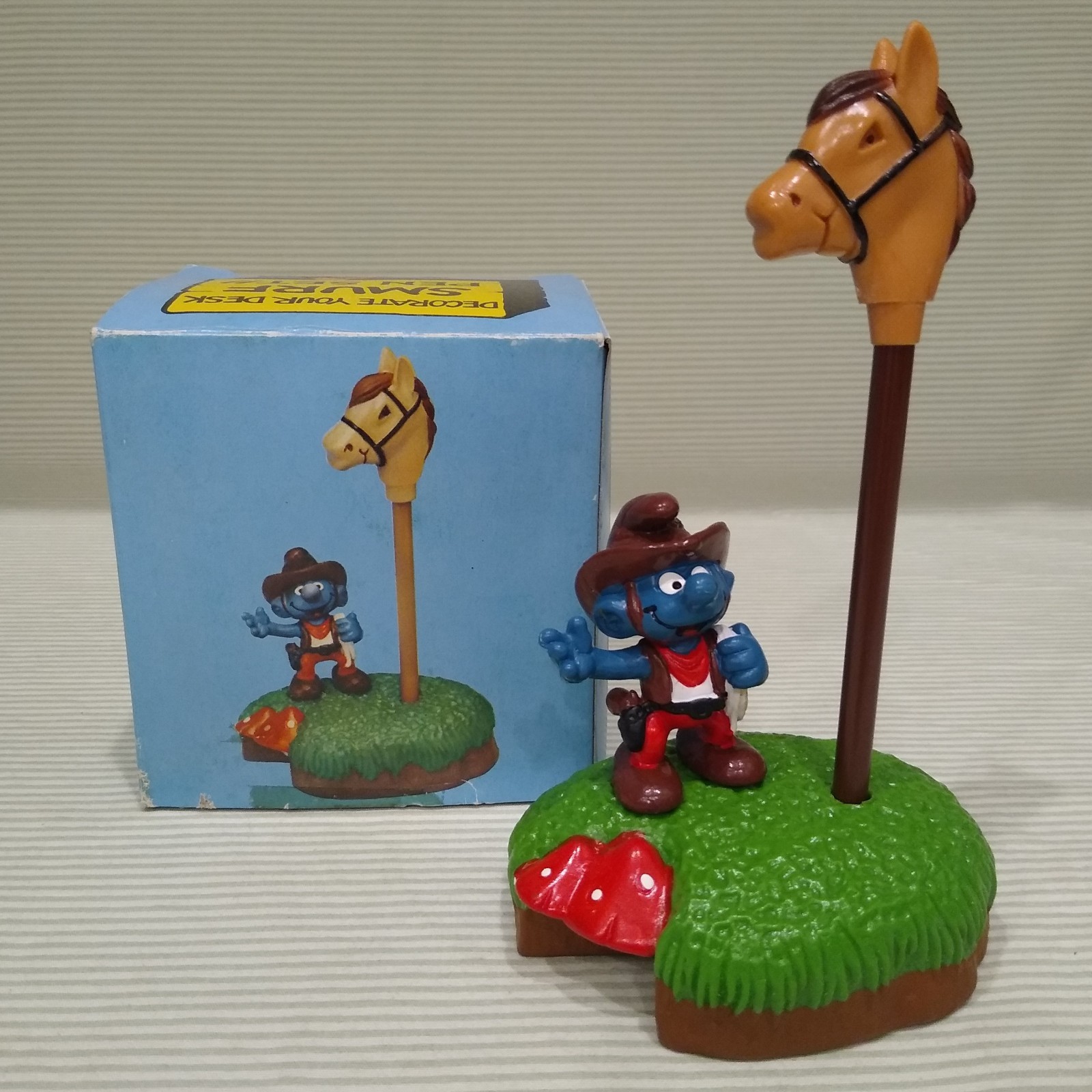 Smurf Pen Set Cowboy Smurf Horse Pen 1982 Vintage Smurfs Collectible NIB