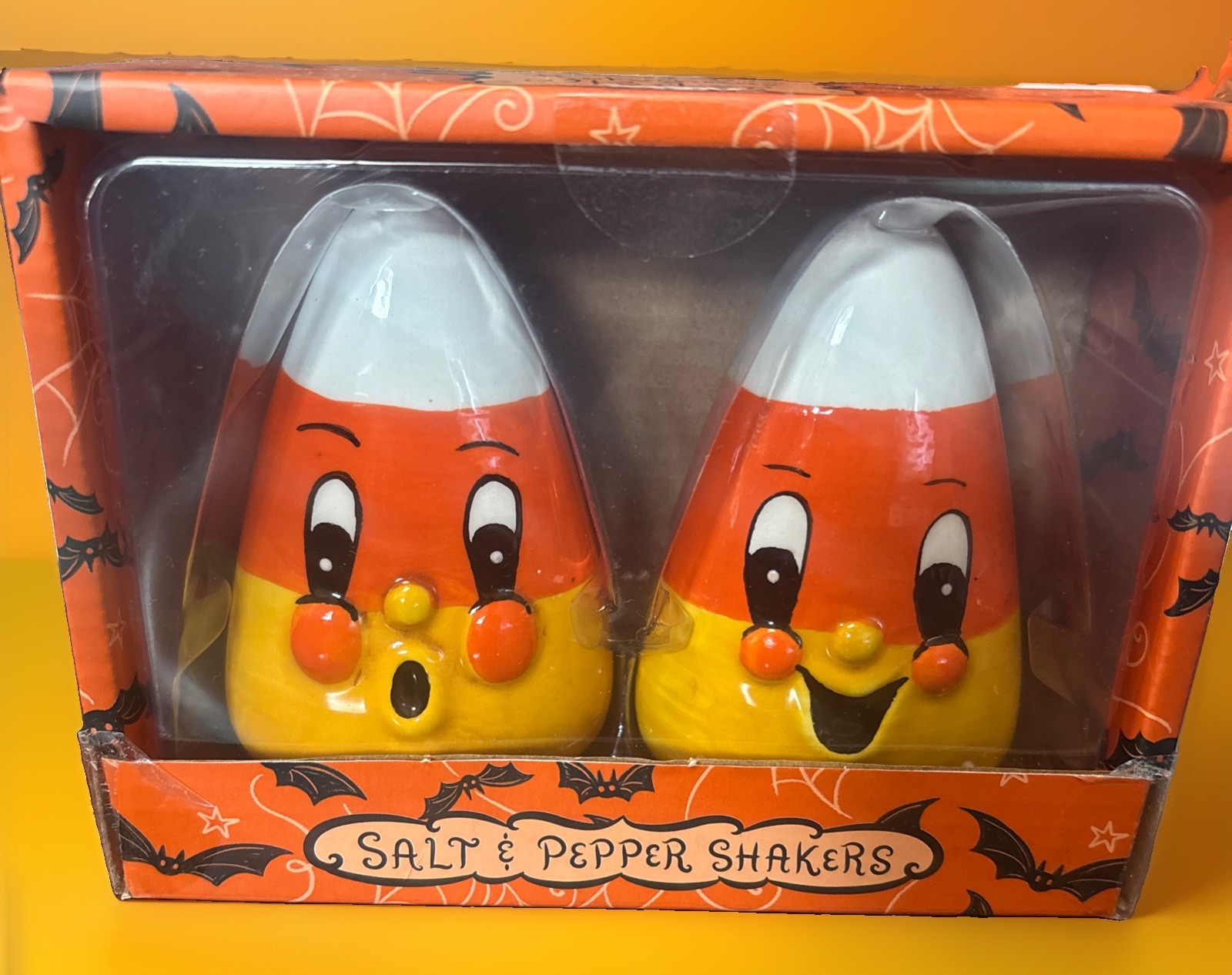 JOHANNA PARKER Ceramic Halloween Vtg Inspo  Candy Corn Salt & Pepper Shakers New