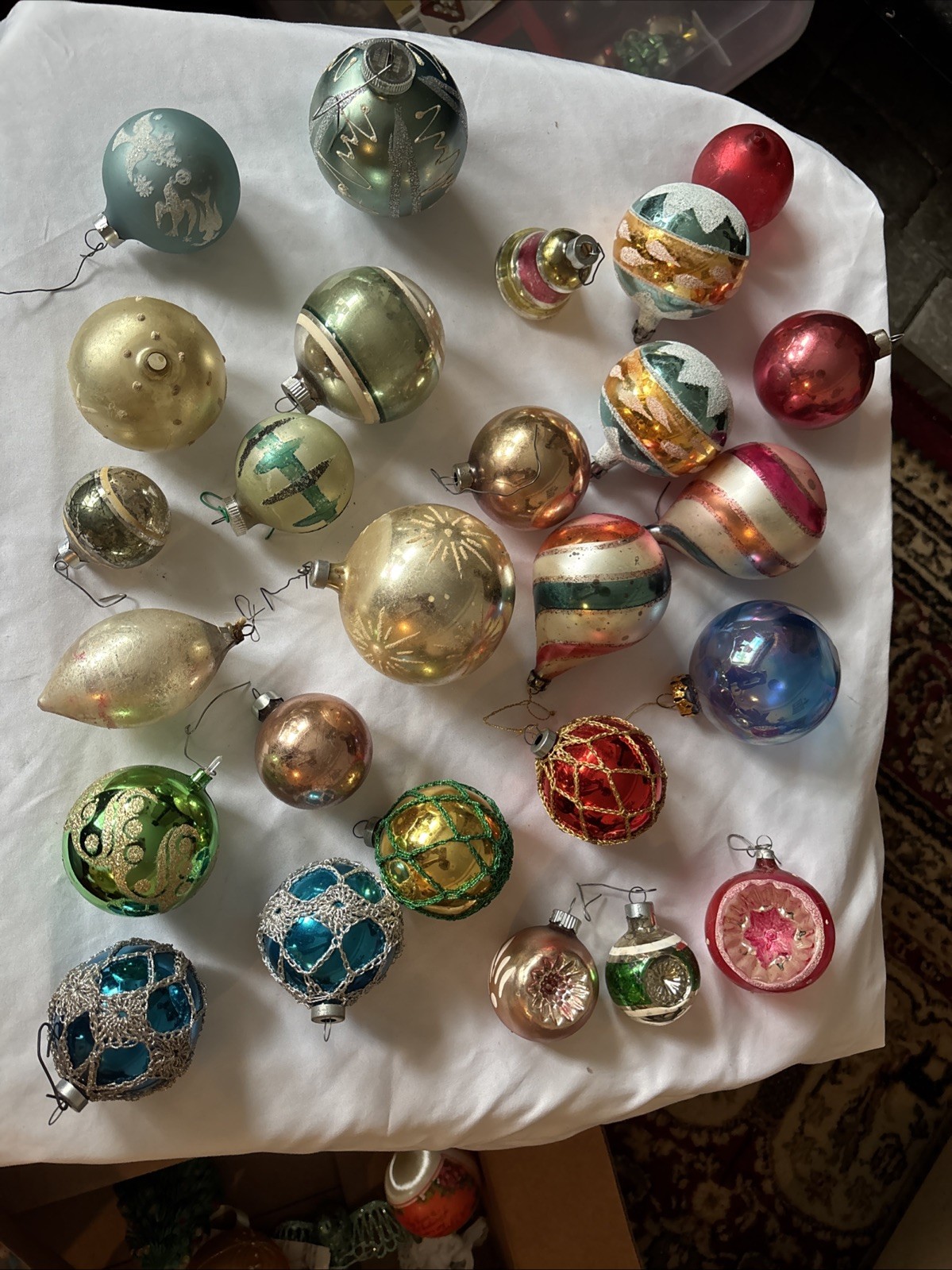 Vintage Double Indent, Shiny Brite, German, Polish, Glass Christmas Ornaments 26