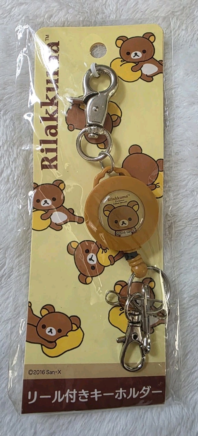 2016 San-X Rilakkuma Retractable Reel Key Holder Keychain Japan New Sealed