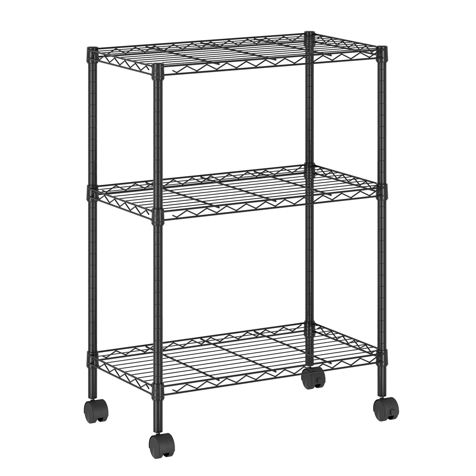3-Tier Metal Storage Shelf Rack Cart with Casters, 23 x 13 x 30, Black