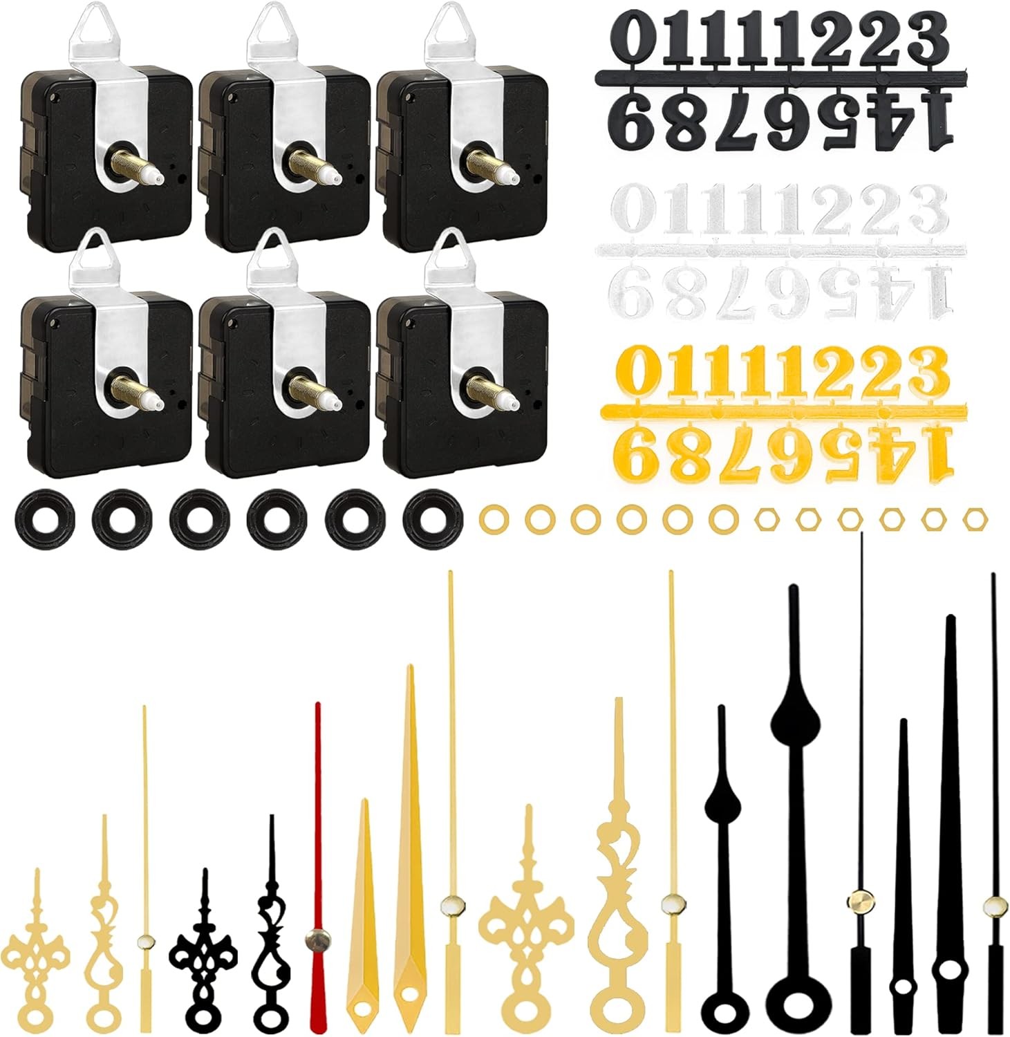 6pcs High Torque Quartz Clock Movement Mechanism Replacement Clock Numerals Kit 6pcs High Torque Quartz Clock Movement Mechanism Replacement Clock Numerals Kit