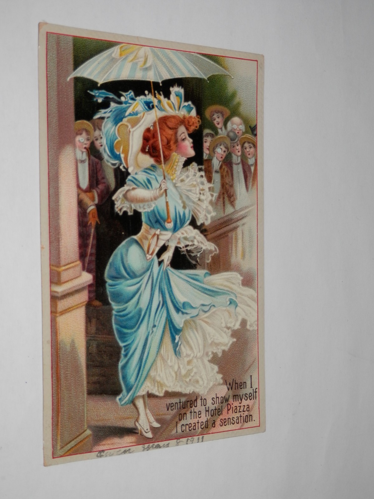 WARNER SD - 1911 USED POSTCARD - FANCY LADY with PARASOL