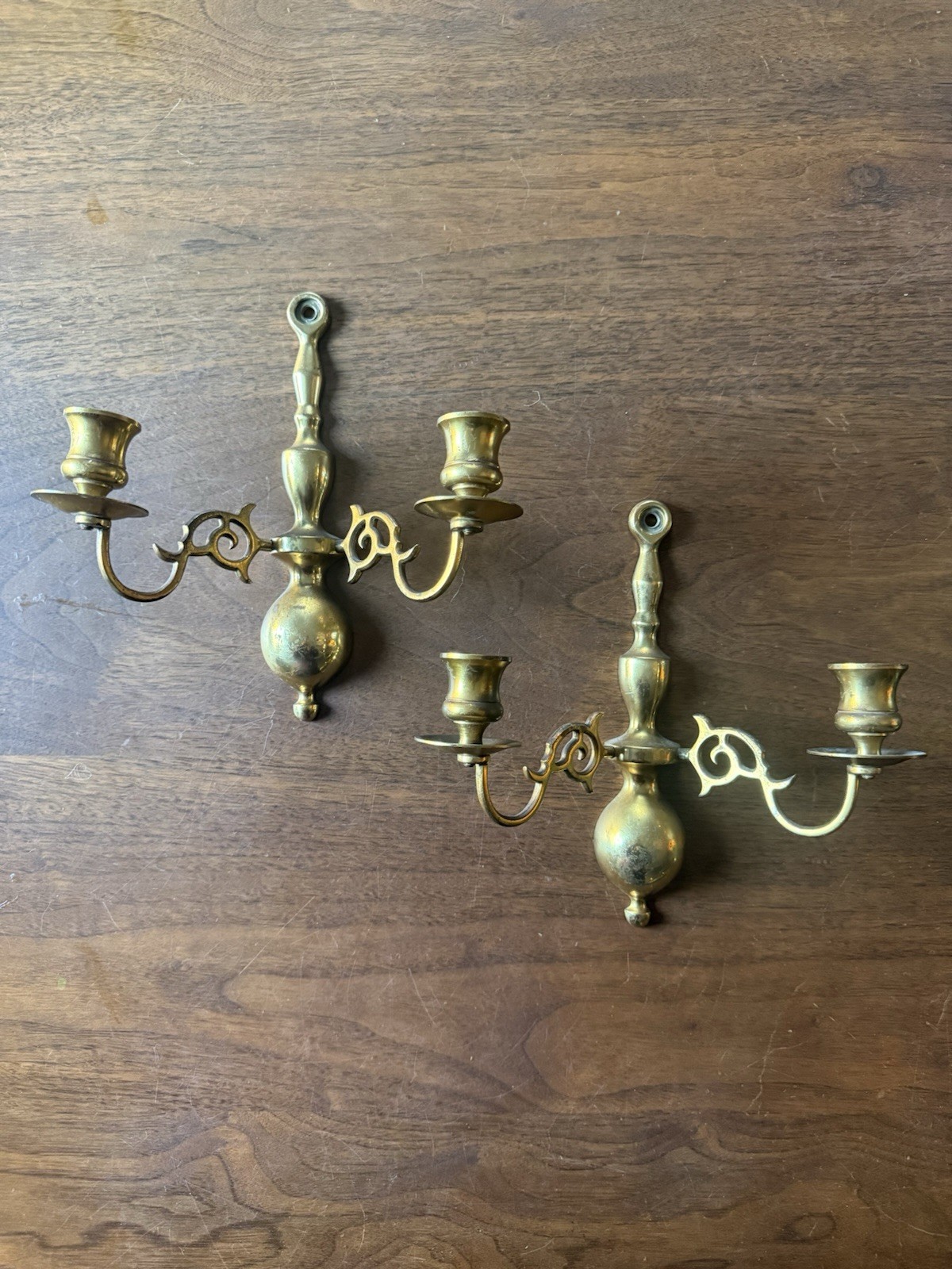 Vintage Brass Wall Candle Sconces Pair 2 Arm Williamsburg Colonial Decor Vintage Brass Wall Candle Sconces Pair 2 Arm Williamsburg Colonial Decor