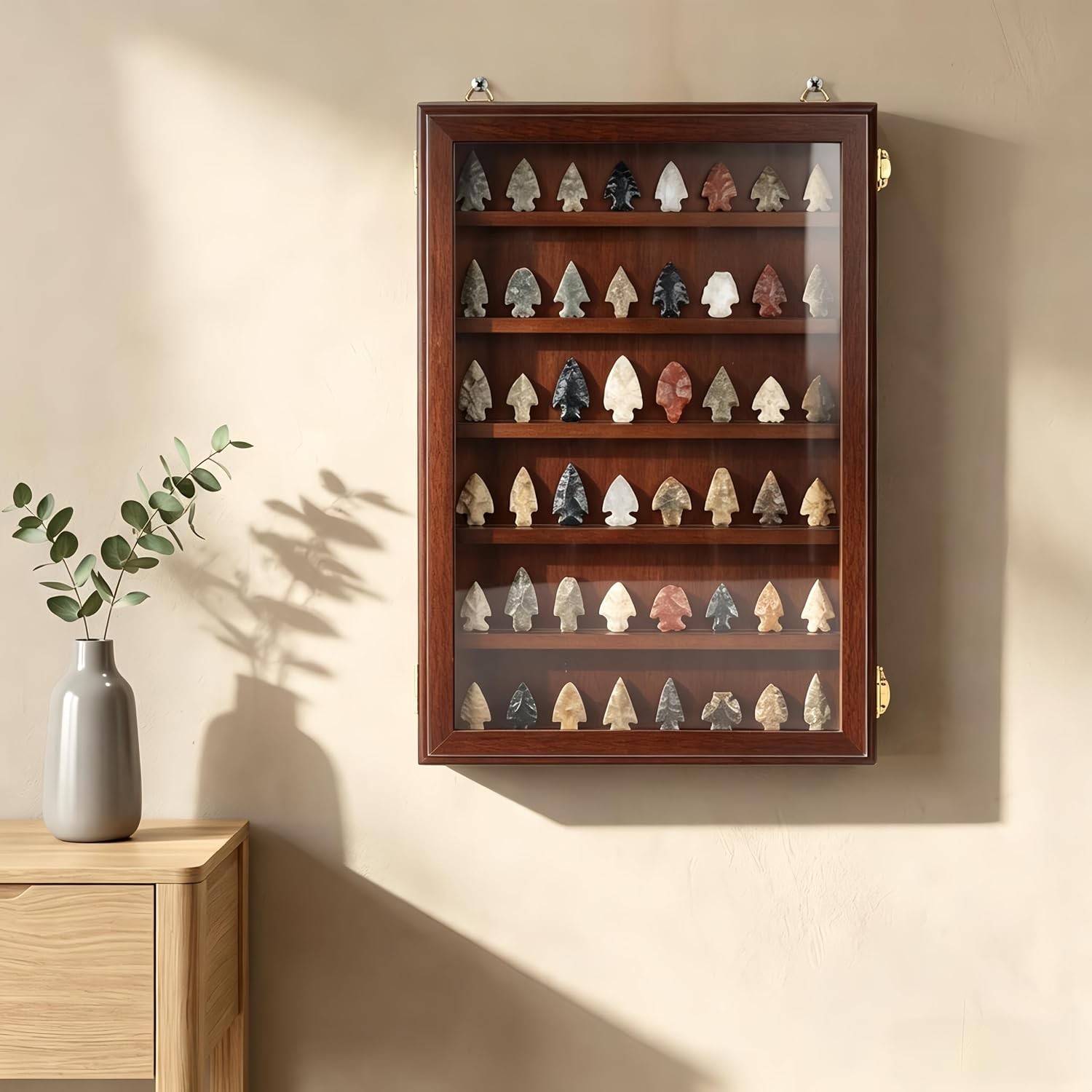 Arrowhead Display Case, Wall-Mounted Native American Shadow Box with Lock Arrowhead Display Case, Wall-Mounted Native American Shadow Box with Lock